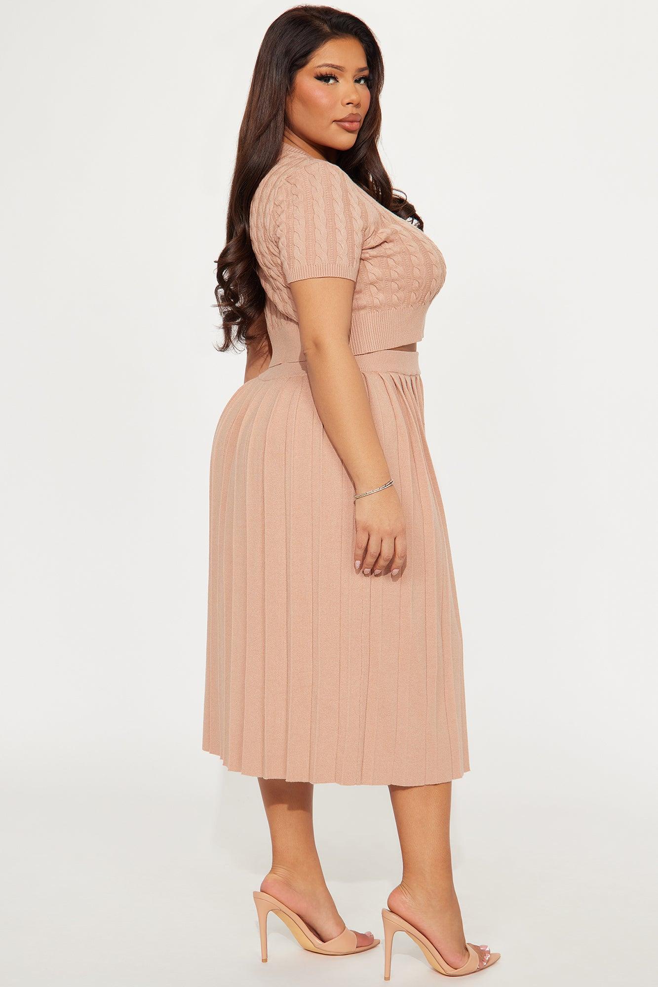 Sara Sweater Pleated Skirt Set - Taupe Product Image