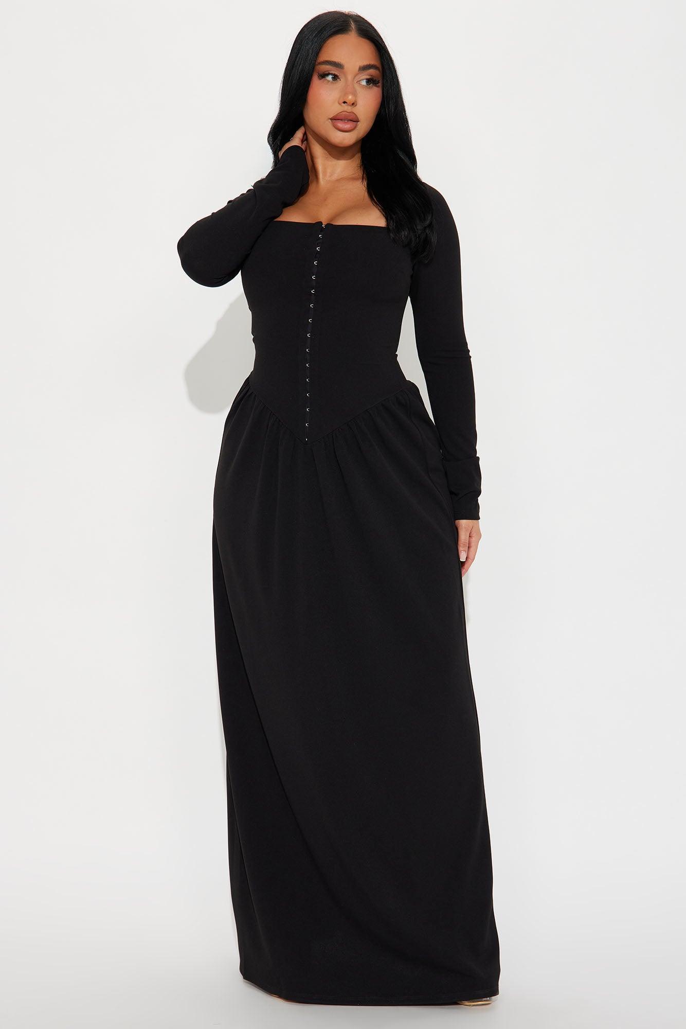Angelina Drop Waist Corset Maxi Dress - Black Product Image