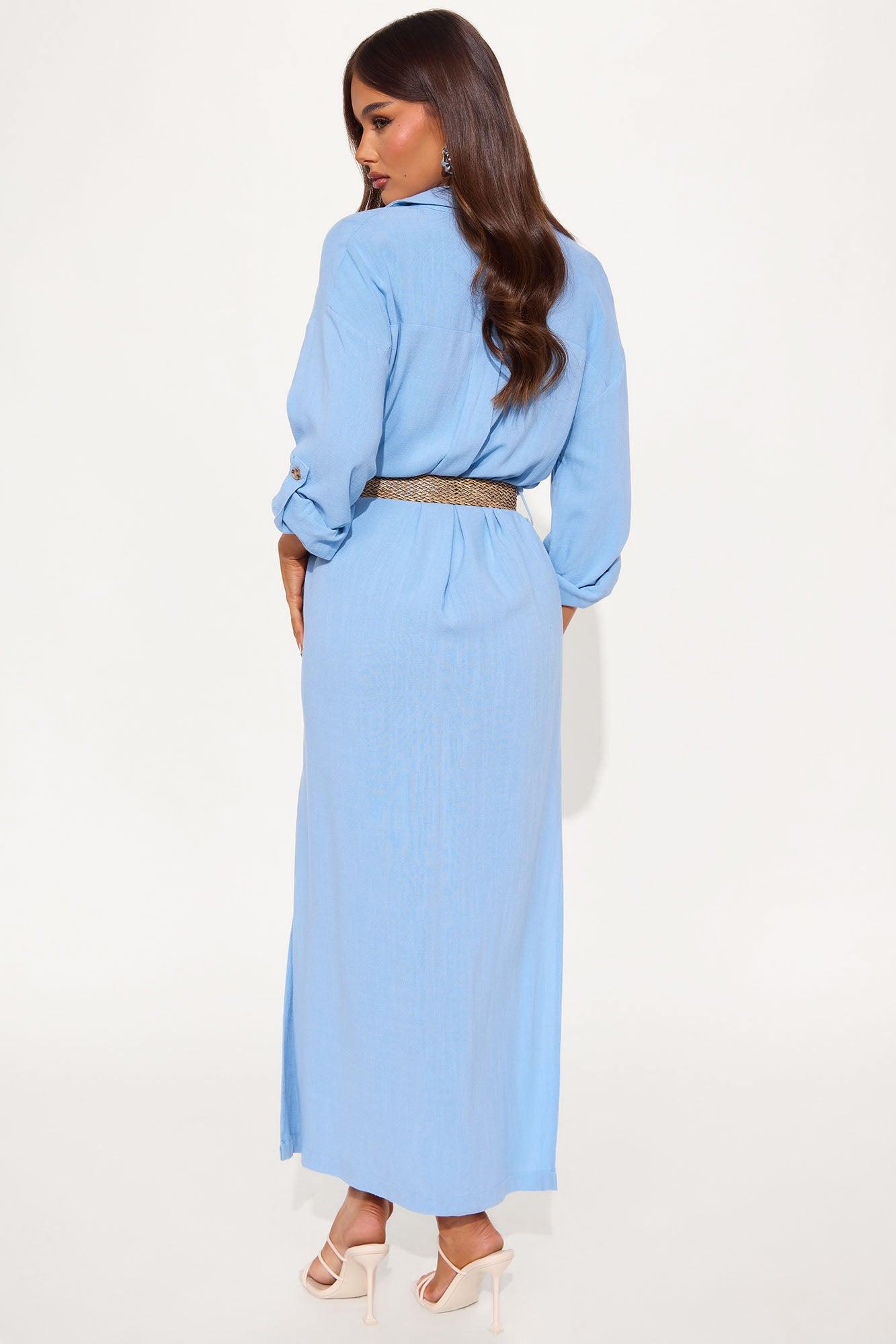 Lisa Linen Maxi Shirt Dress - Blue Product Image