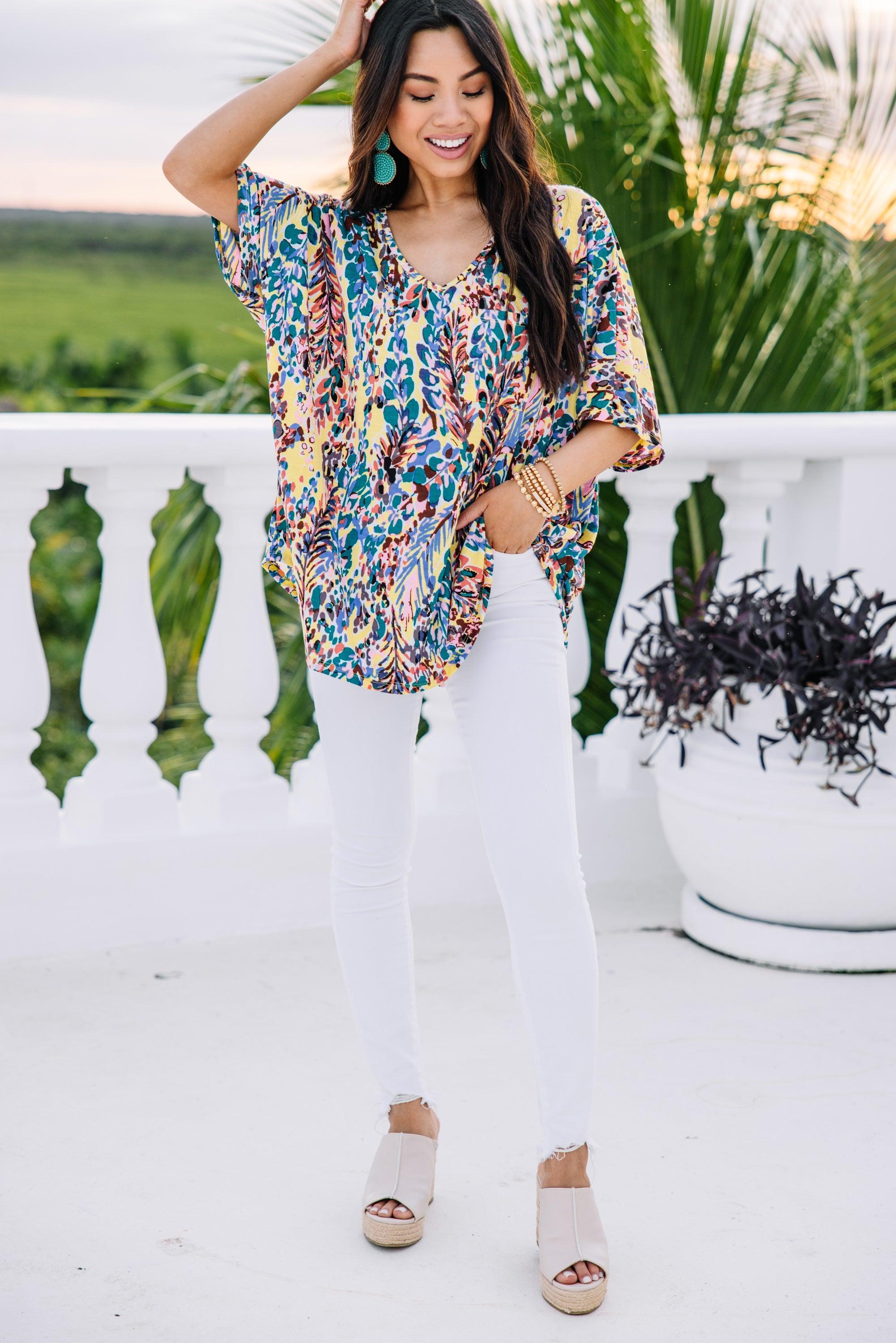 Just You Wait Sunshine Yellow Floral Pocket Top Female Product Image