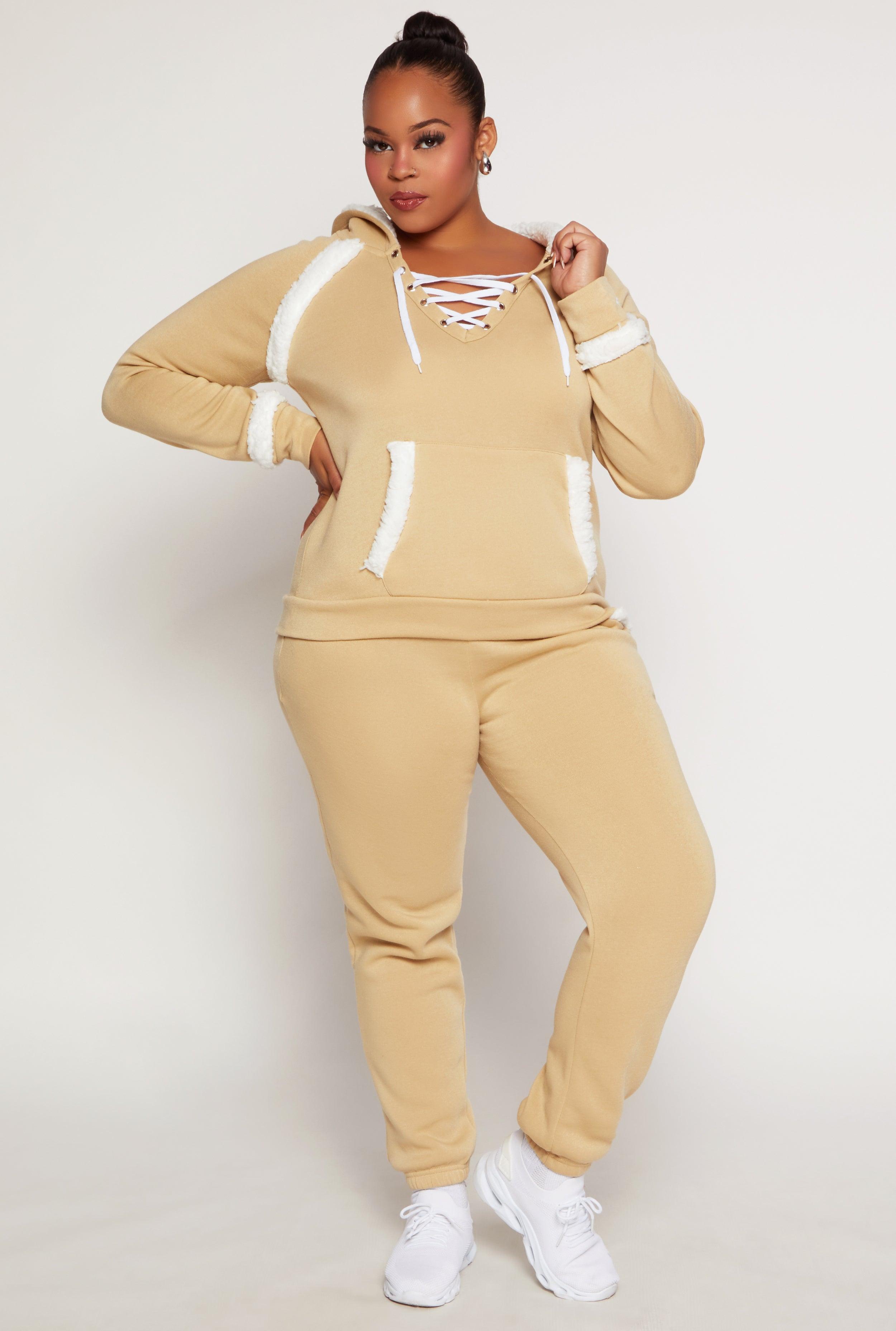 Womens Plus Size Sherpa Trim Detail Sweatpants Product Image