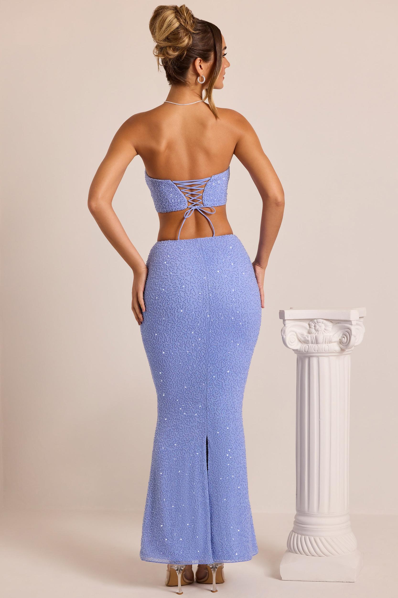 Embellished Mid-Rise Maxi Skirt in Powder Blue Product Image