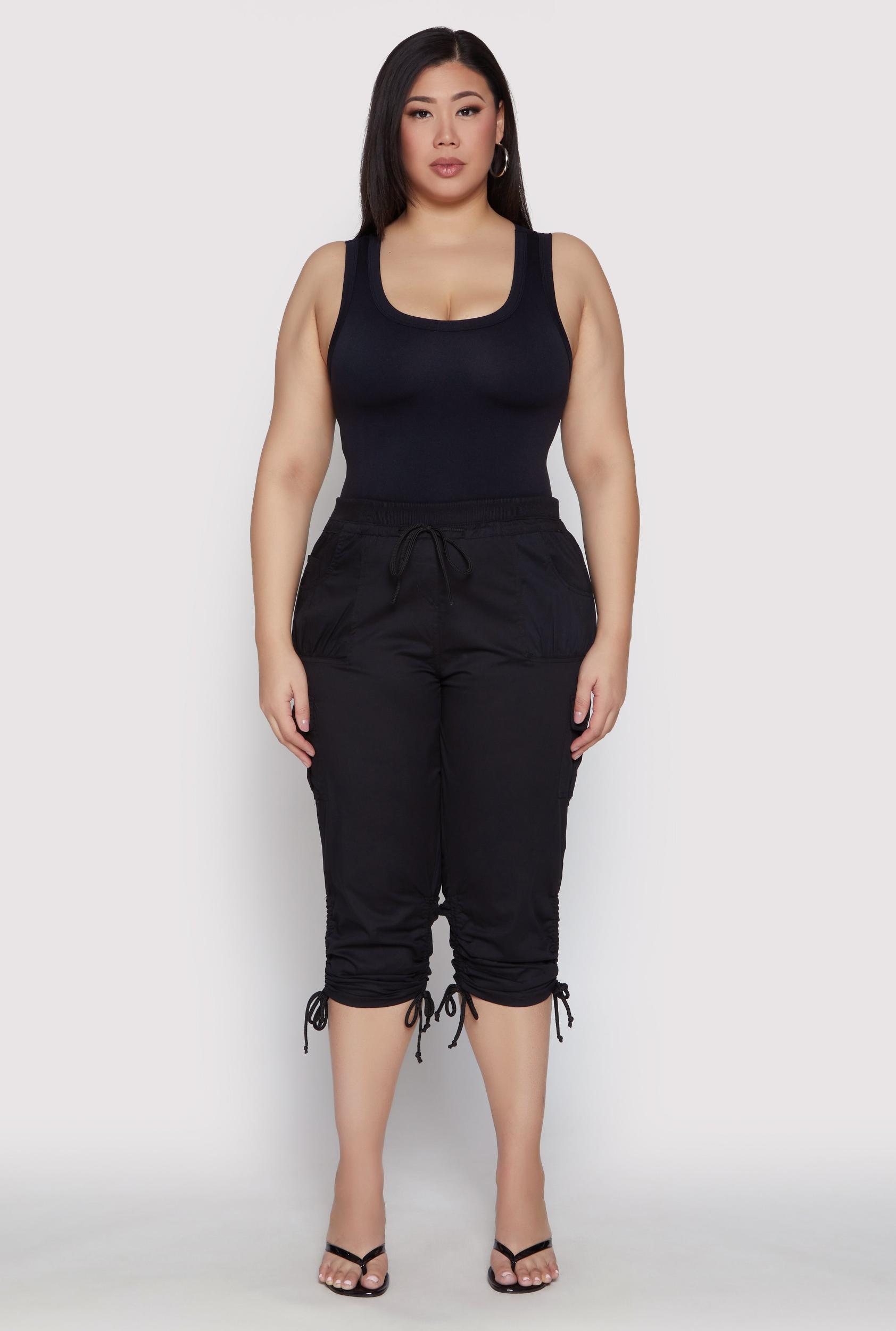 Womens Plus Size Toggle Drawstring Poplin Capri Pants Product Image