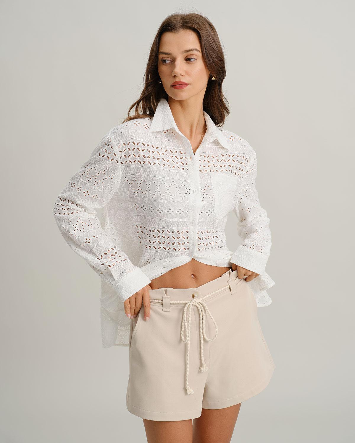 Beige Tie Waist Pocket Shorts Product Image