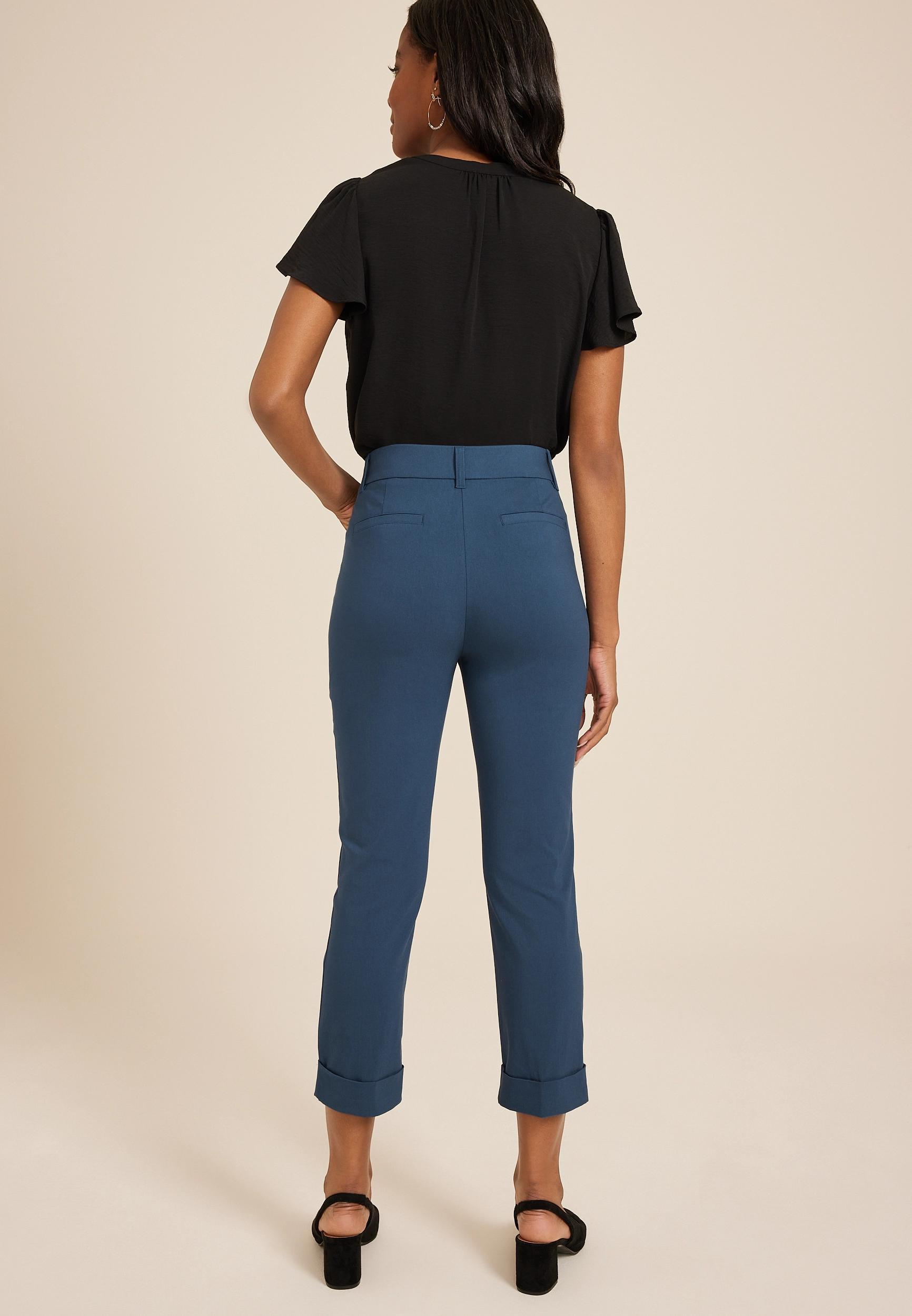 Bengaline Mid Rise Cuffed Straight Cropped Dress Pant Product Image