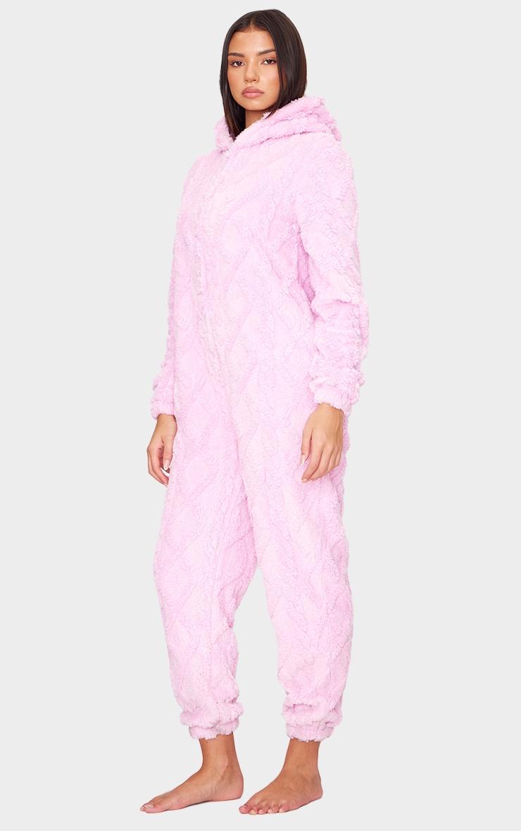Pink Cable Fleece Hooded Onesie Product Image