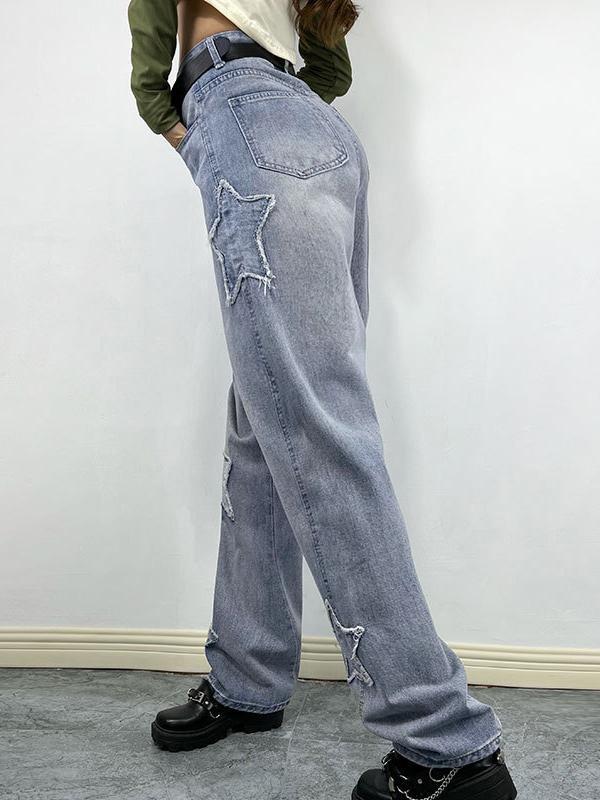 Distressed Star Patch Boyfriend Jeans Product Image