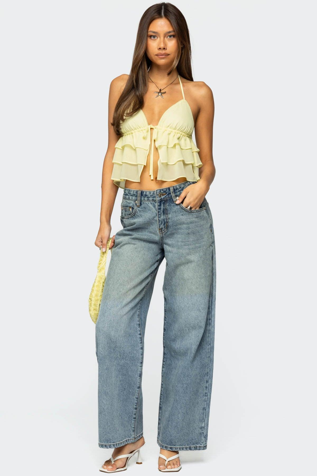 Zephi Split Front Ruffled Top Product Image