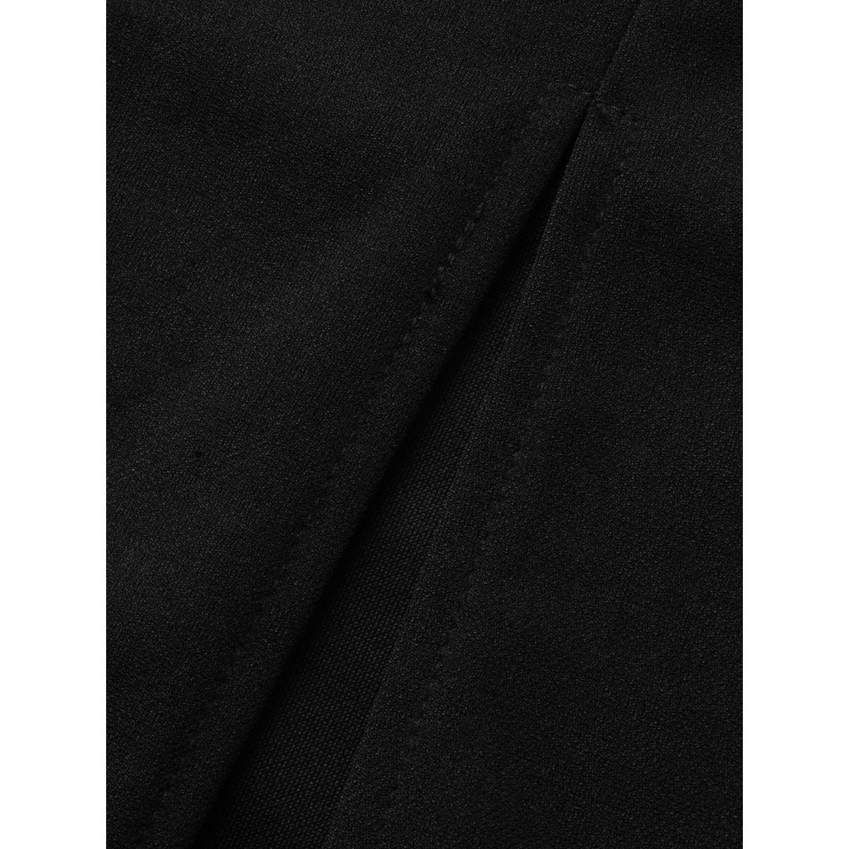 Plus Size Crew Neck Metal Button Detail Belted Dress Black Women At the Office Belted Round Neck Short sleeve Curvy BloomChic 14-16/1X Product Image