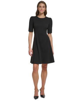 Dkny Womens Button-Detail Short-Sleeved Fit & Flare Dress Product Image