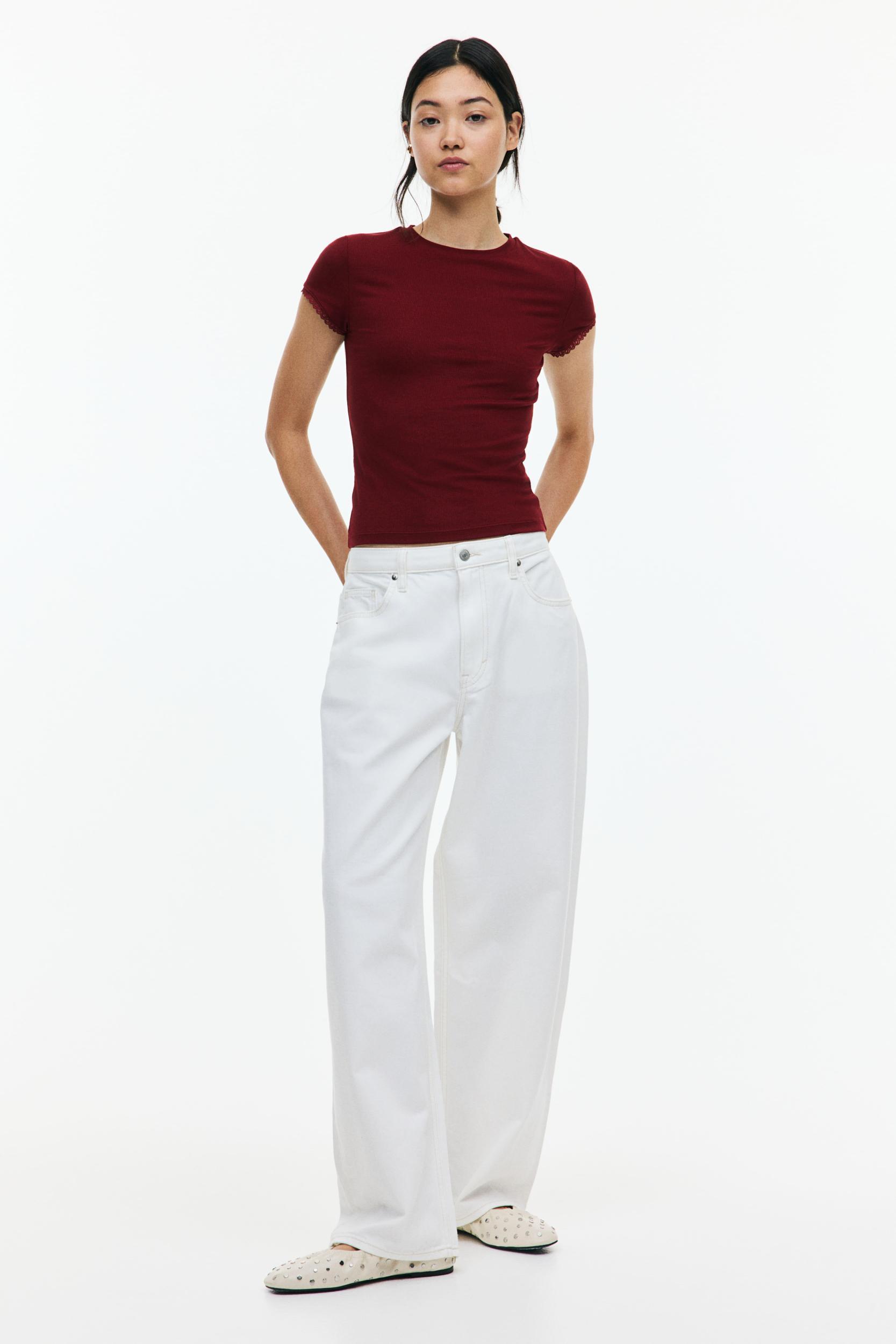 Lace-Trimmed Ribbed T-Shirt Product Image