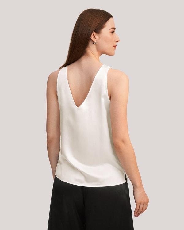 V-Neck Sleeveless Silk Tank Top Product Image