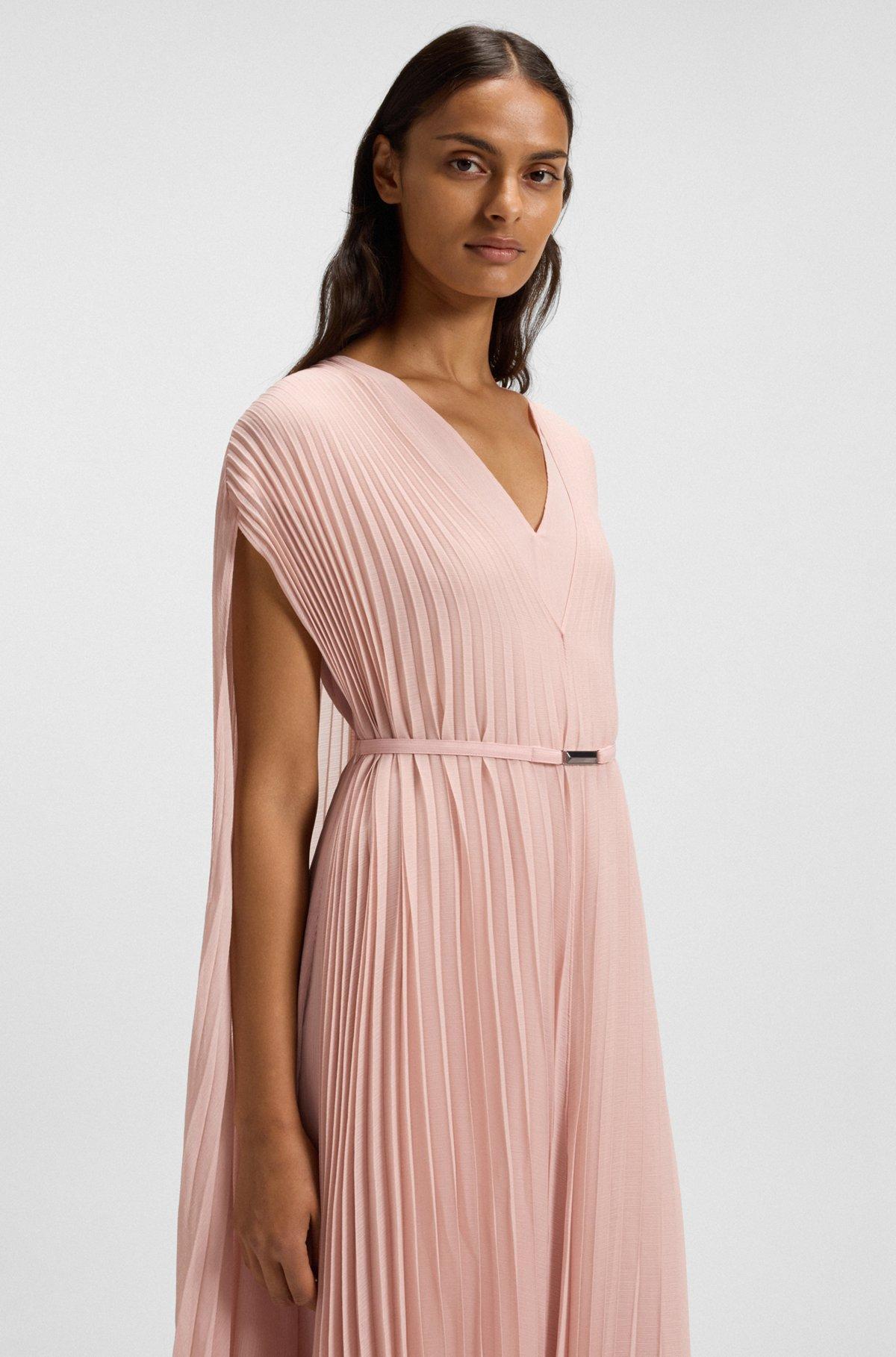 BOSS - Belted dress in crinkle chiffon with overlay - Light Purple Product Image