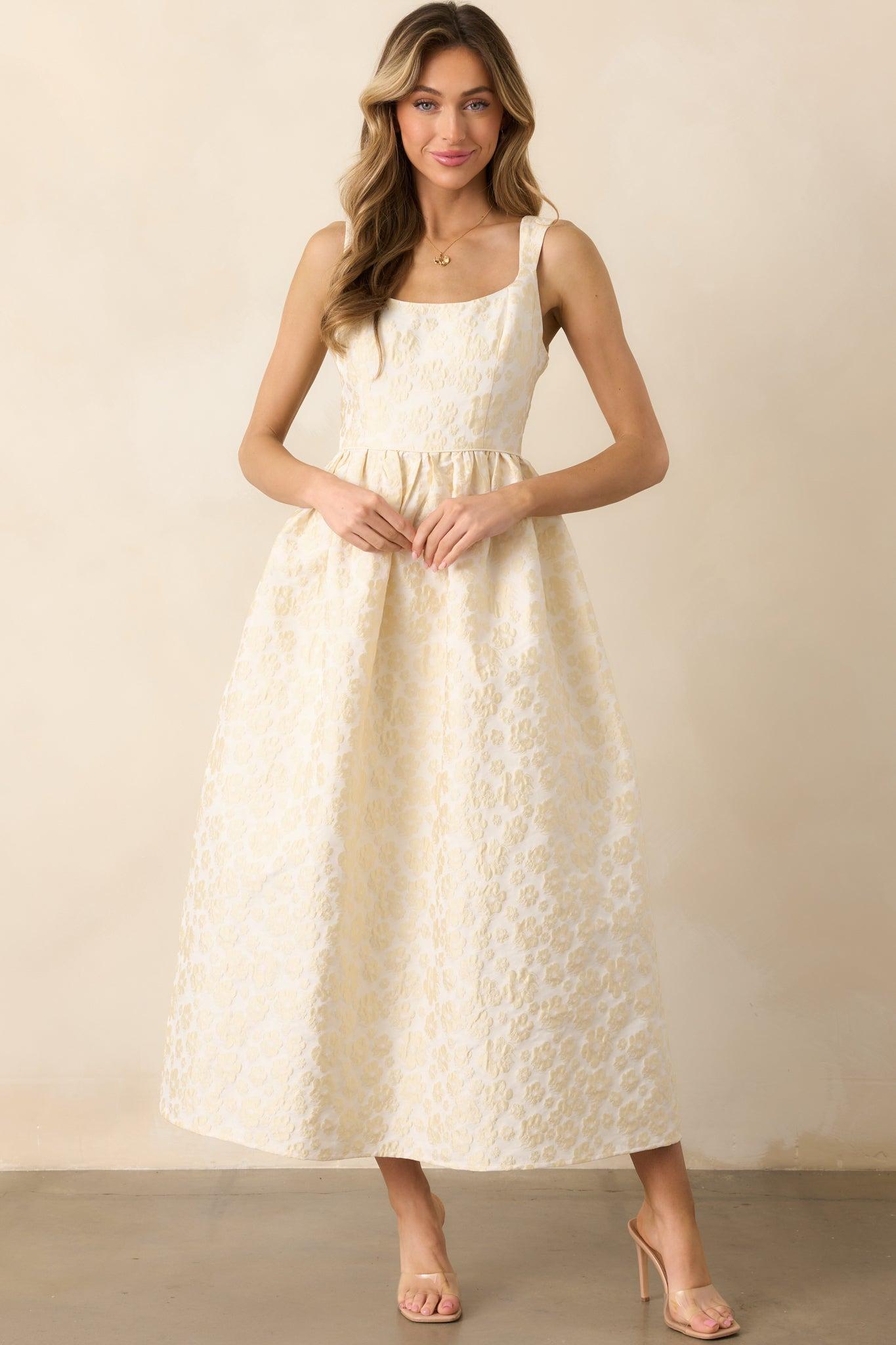 Full Dance Card Butter Yellow Floral Jacquard Maxi Dress Product Image