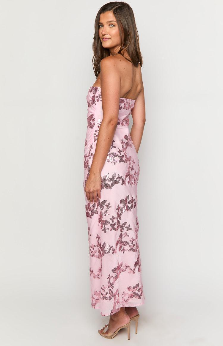 Tari Pink Butterfly Sequin Maxi Dress Product Image