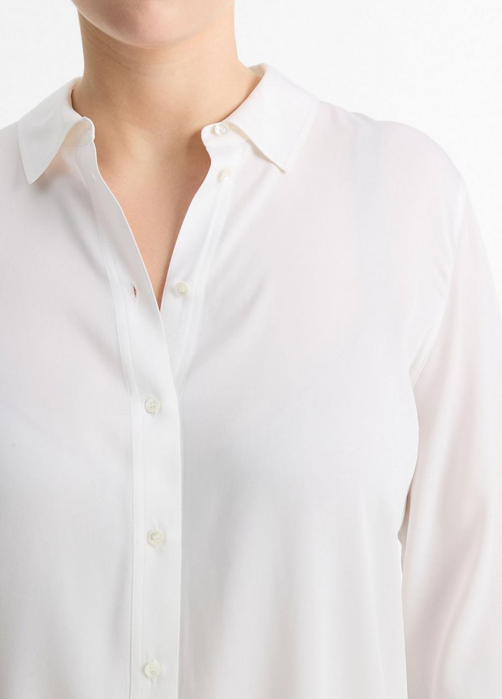 Fitted Stretch-Silk Blouse, Optic White, Size 1XL Vince Product Image