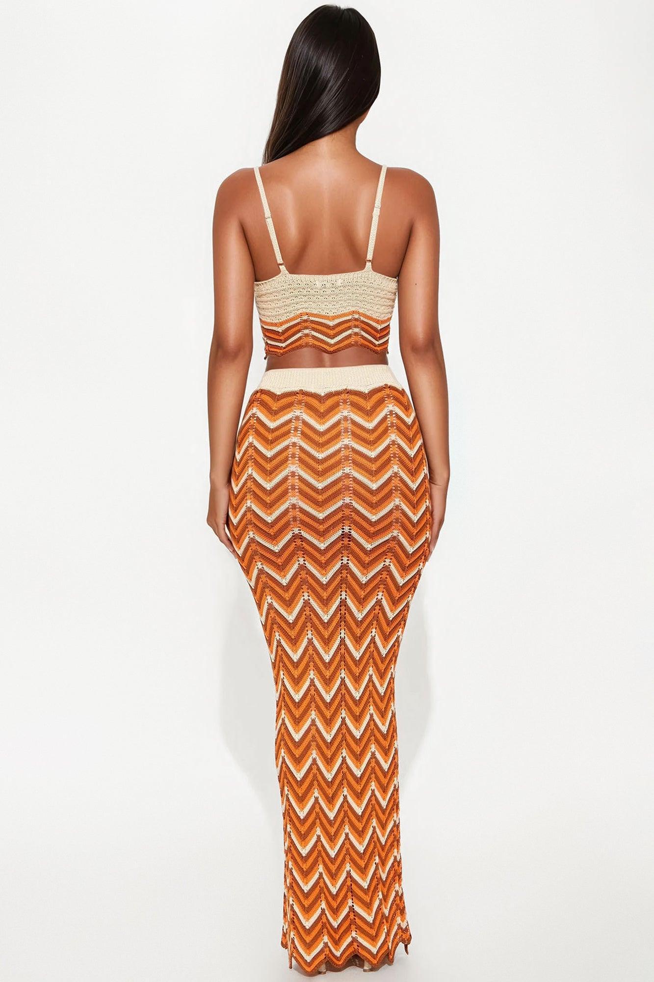 Always Ready Crochet Maxi Skirt Set - Tan/Multi Product Image