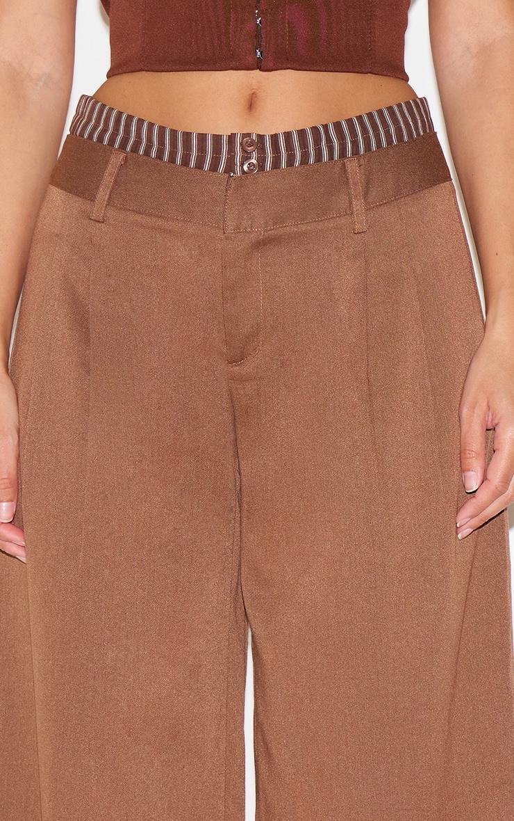 Chocolate Woven Contrast Stripe Boxer Detail Straight Leg Pants Product Image