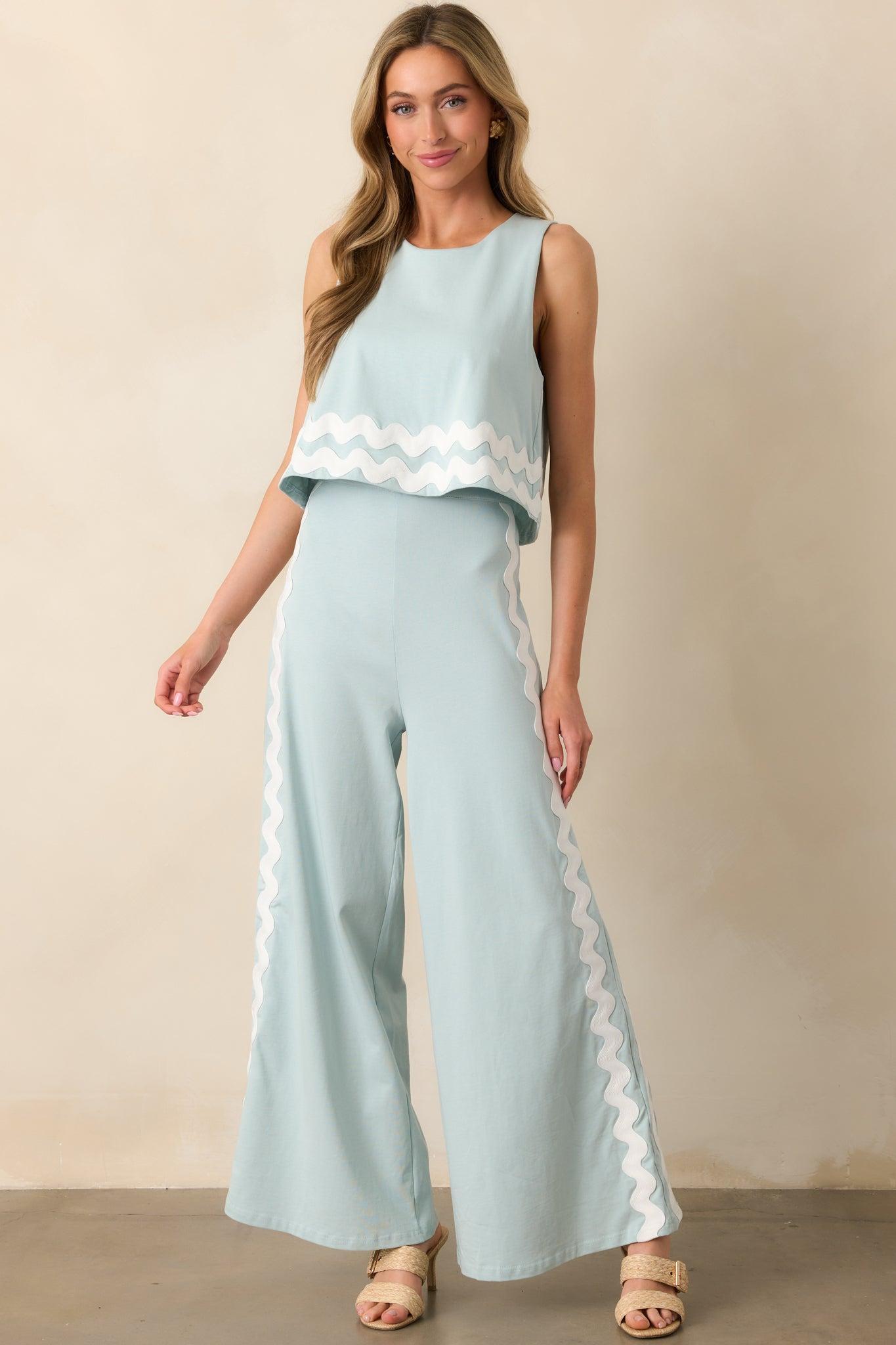 Kayla Ancient Waters Aqua Cotton Jumpsuit Product Image