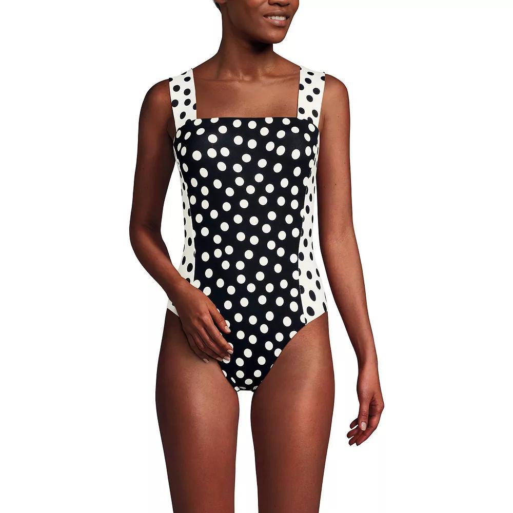 Women's Lands' End Square Neck High Leg One-Piece Swimsuit, Size: 16, Icy Mint White Product Image