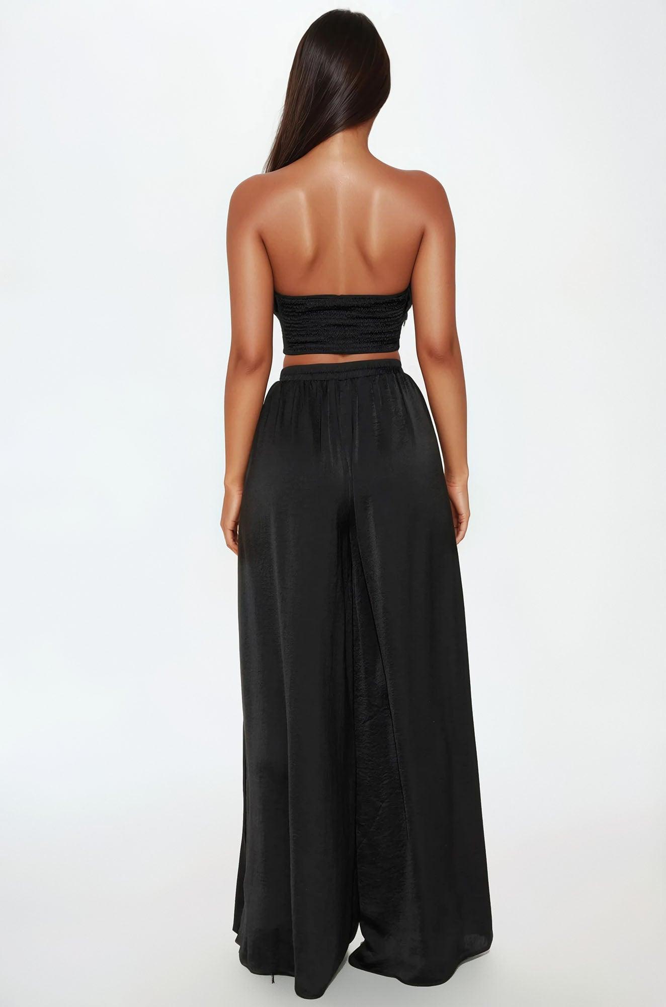 Eloise Satin Tube Top And Wide Leg Pant Set - Black Product Image