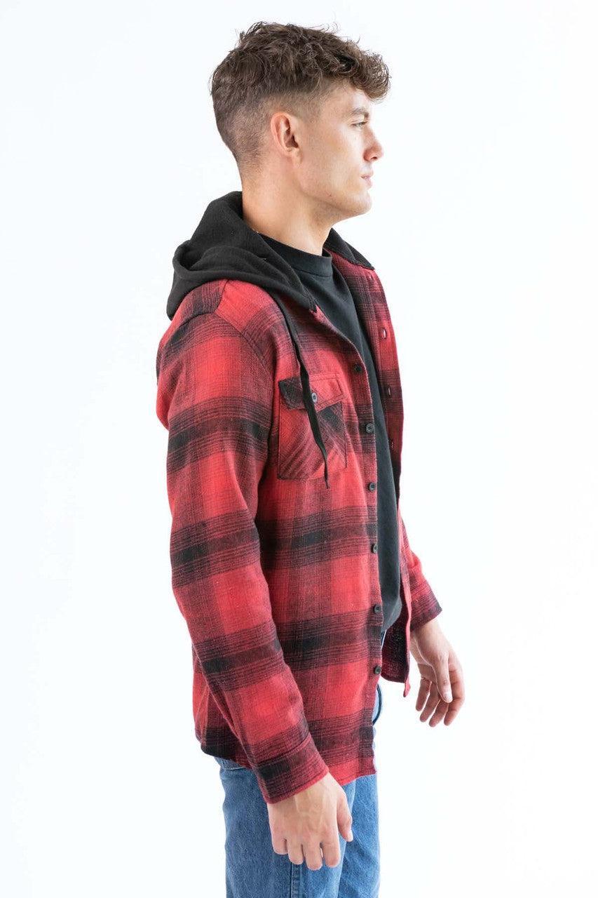 Red and Black Hooded Flannel Shirt Product Image