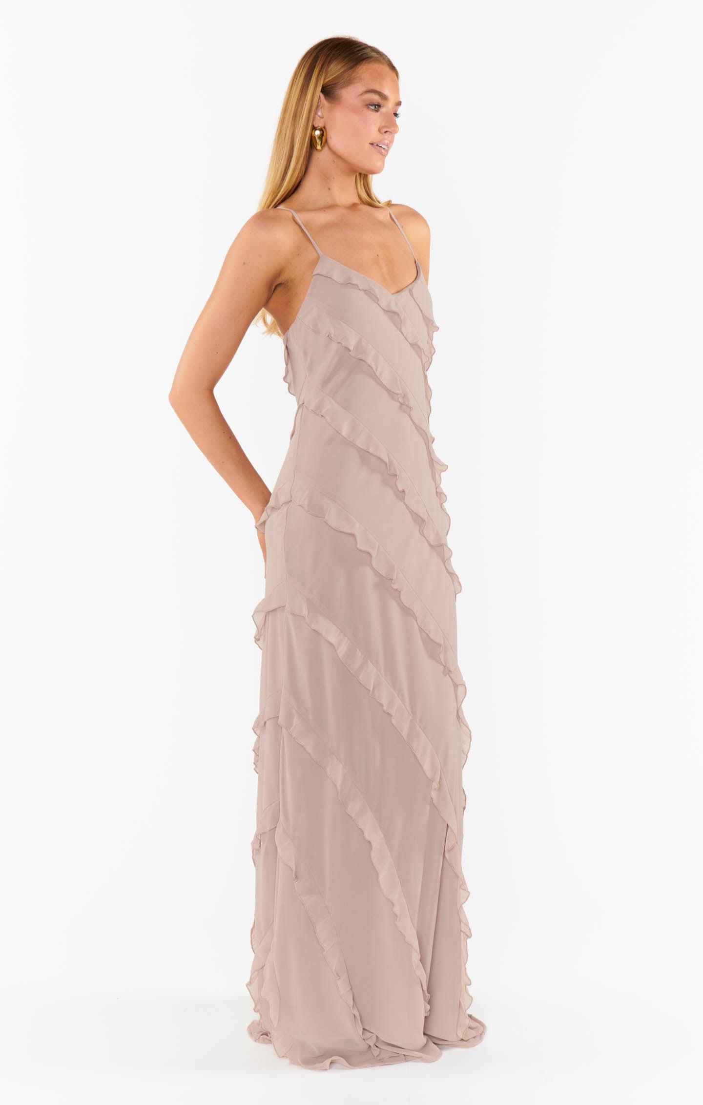 Romance Ruffle Dress ~ Soft Beige Chiffon Product Image