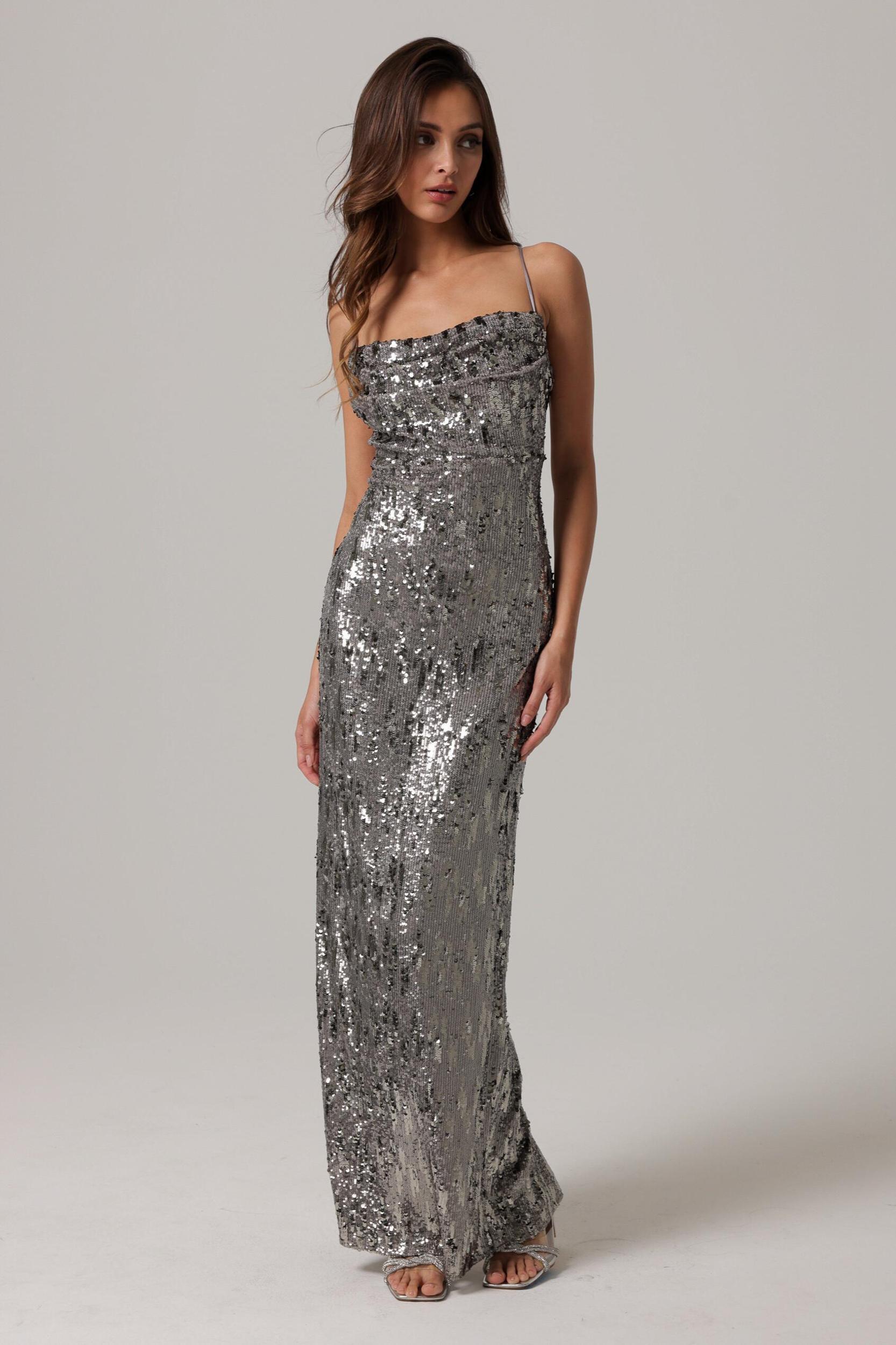 "Cache" S/L Sequin Midi Dress Product Image