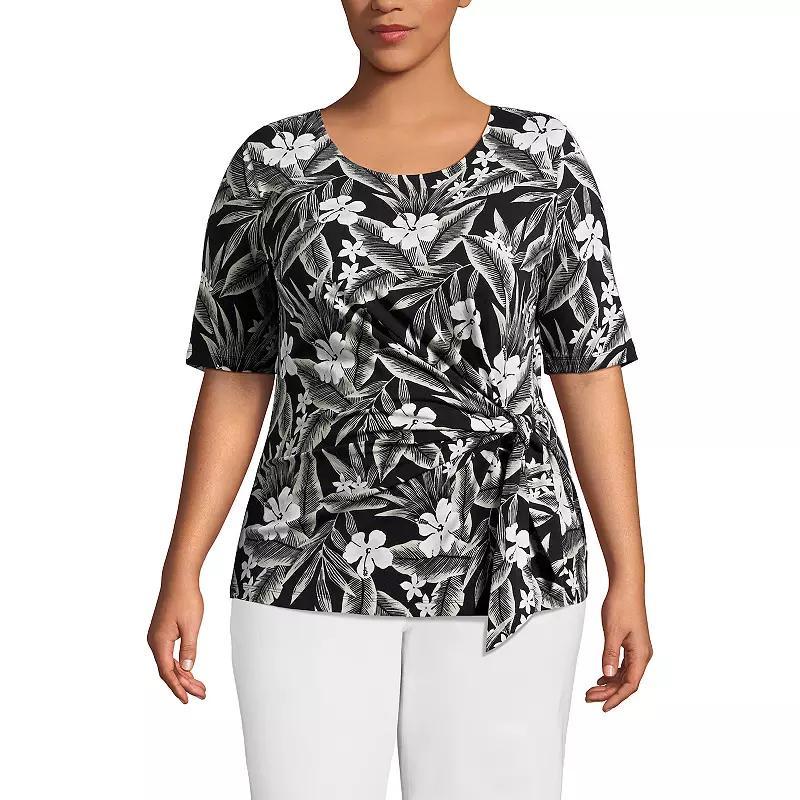 Women's Plus Size Lands' End Lightweight Jersey Tie Front Top, Size: 3XL, Black Product Image