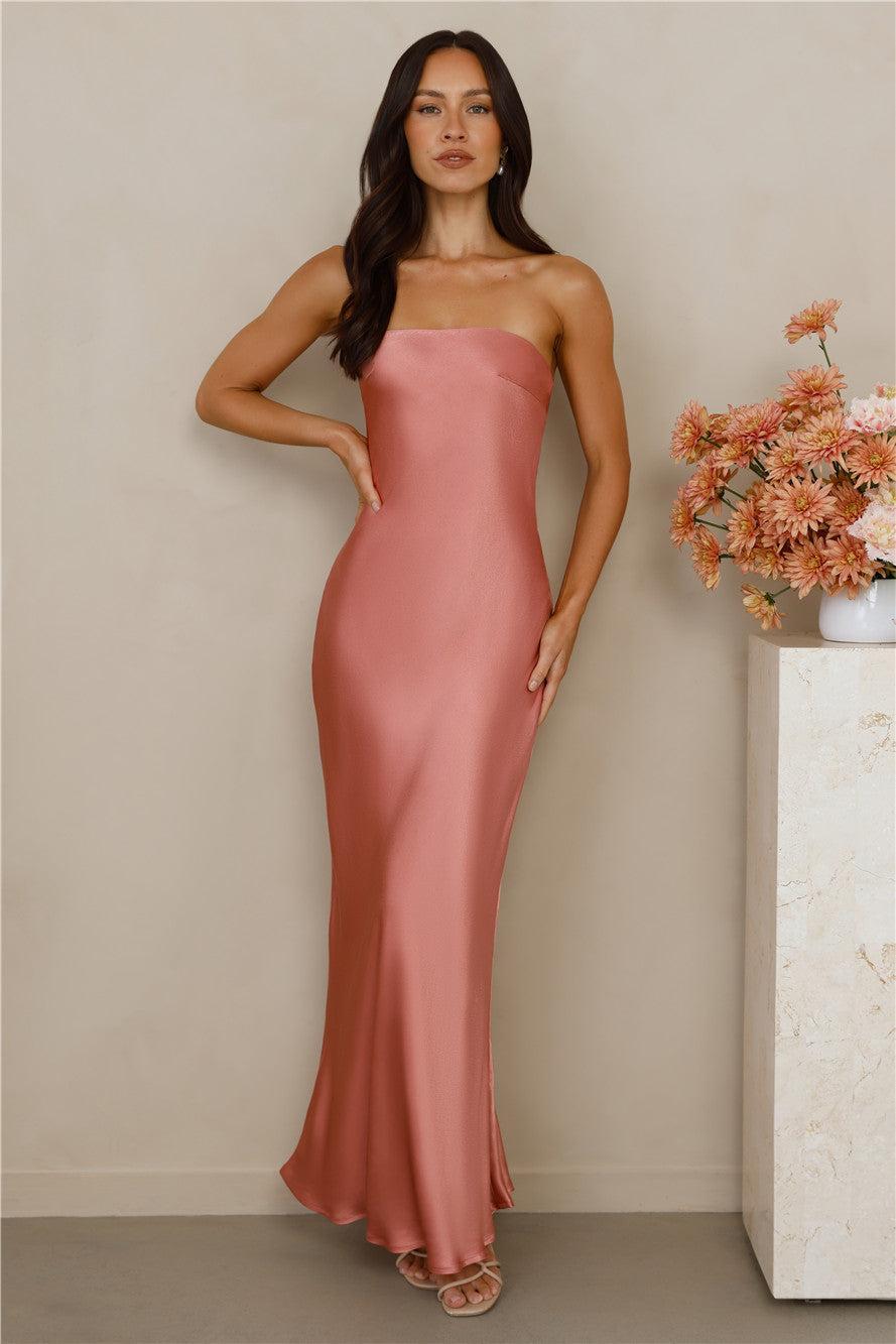 The Felicity Strapless Satin Maxi Dress Rose Product Image