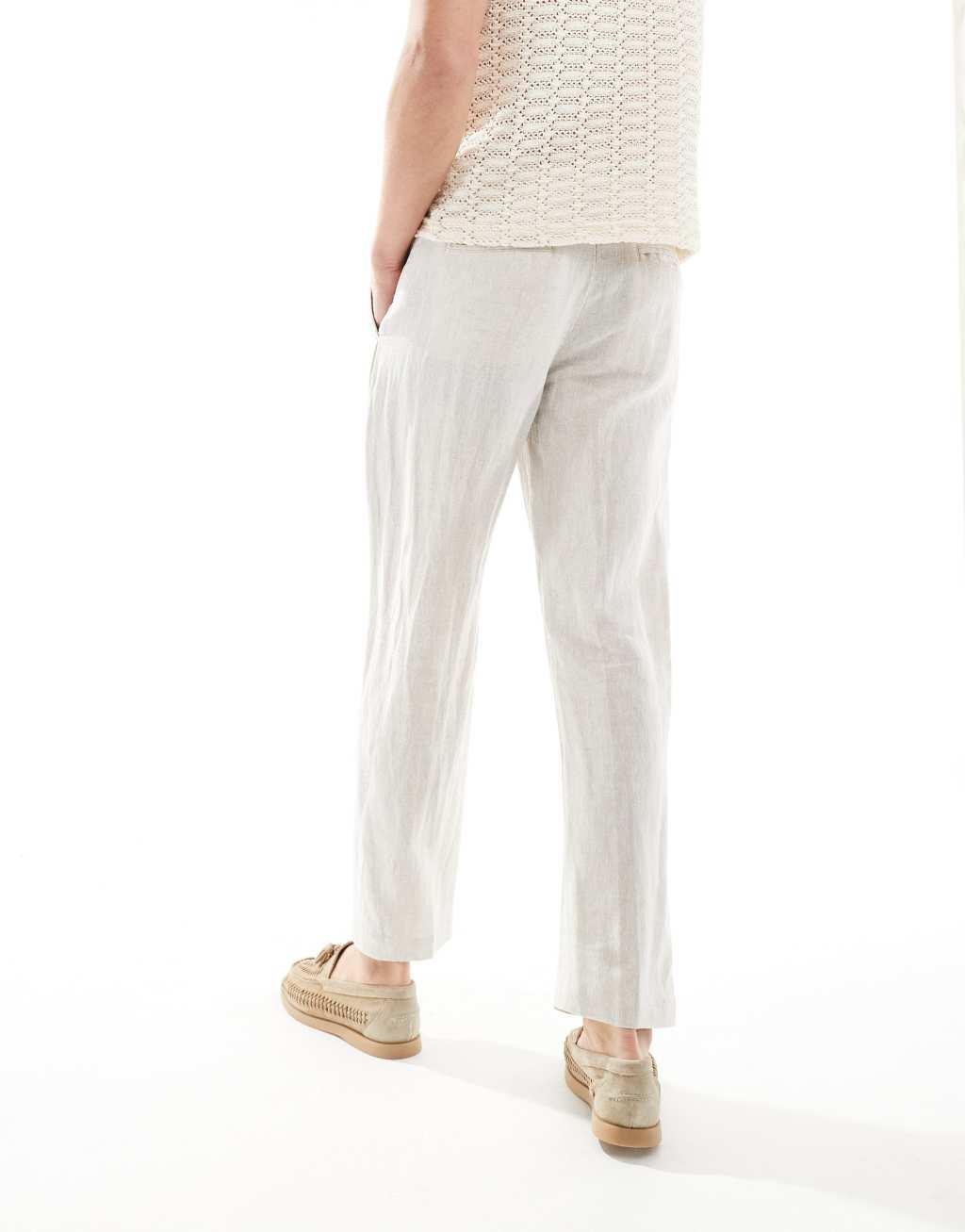 Selected Homme slim fit linen mix suit pants in beige Product Image