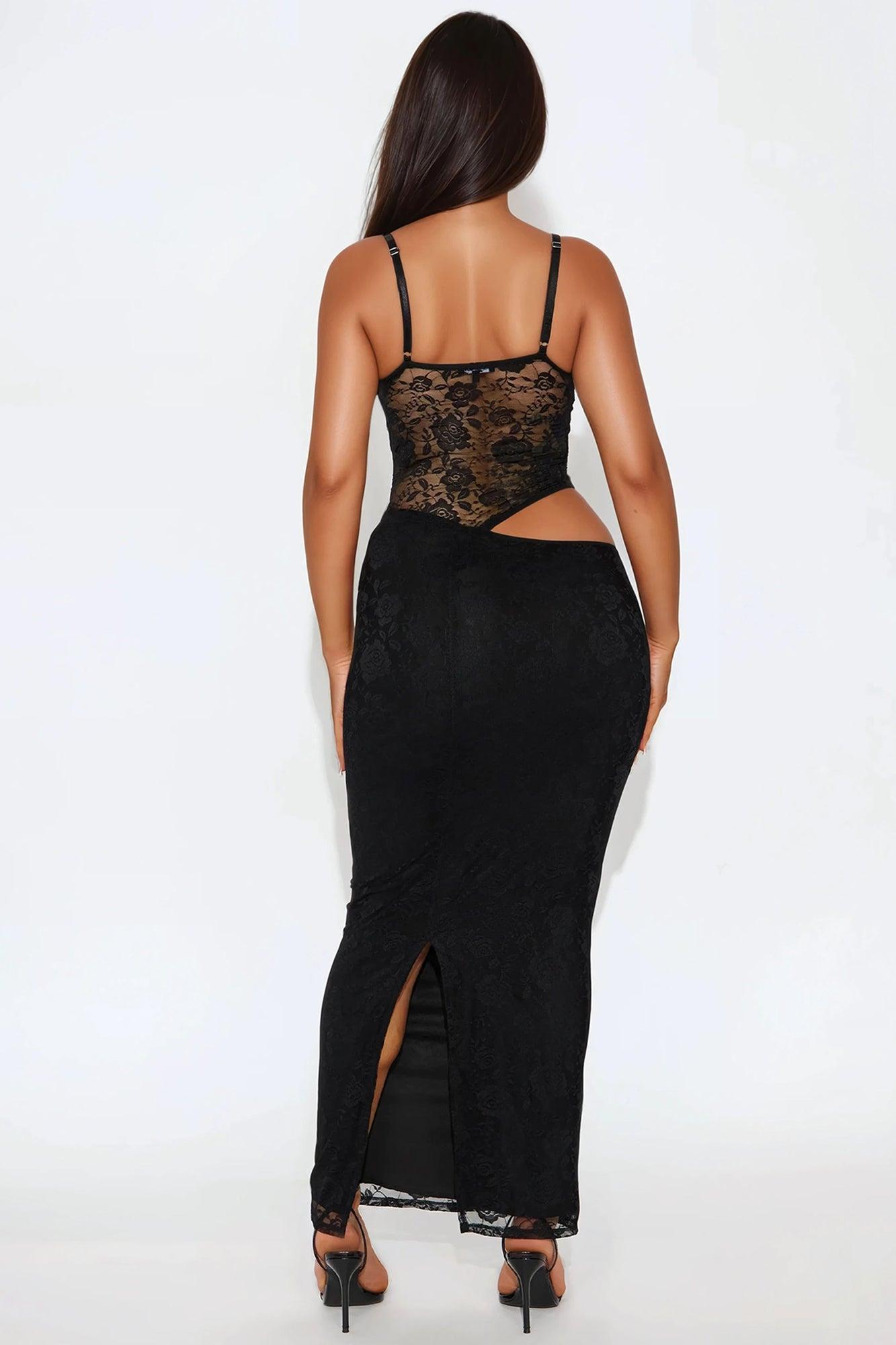 Maneater Lace Maxi Dress  - Black Product Image