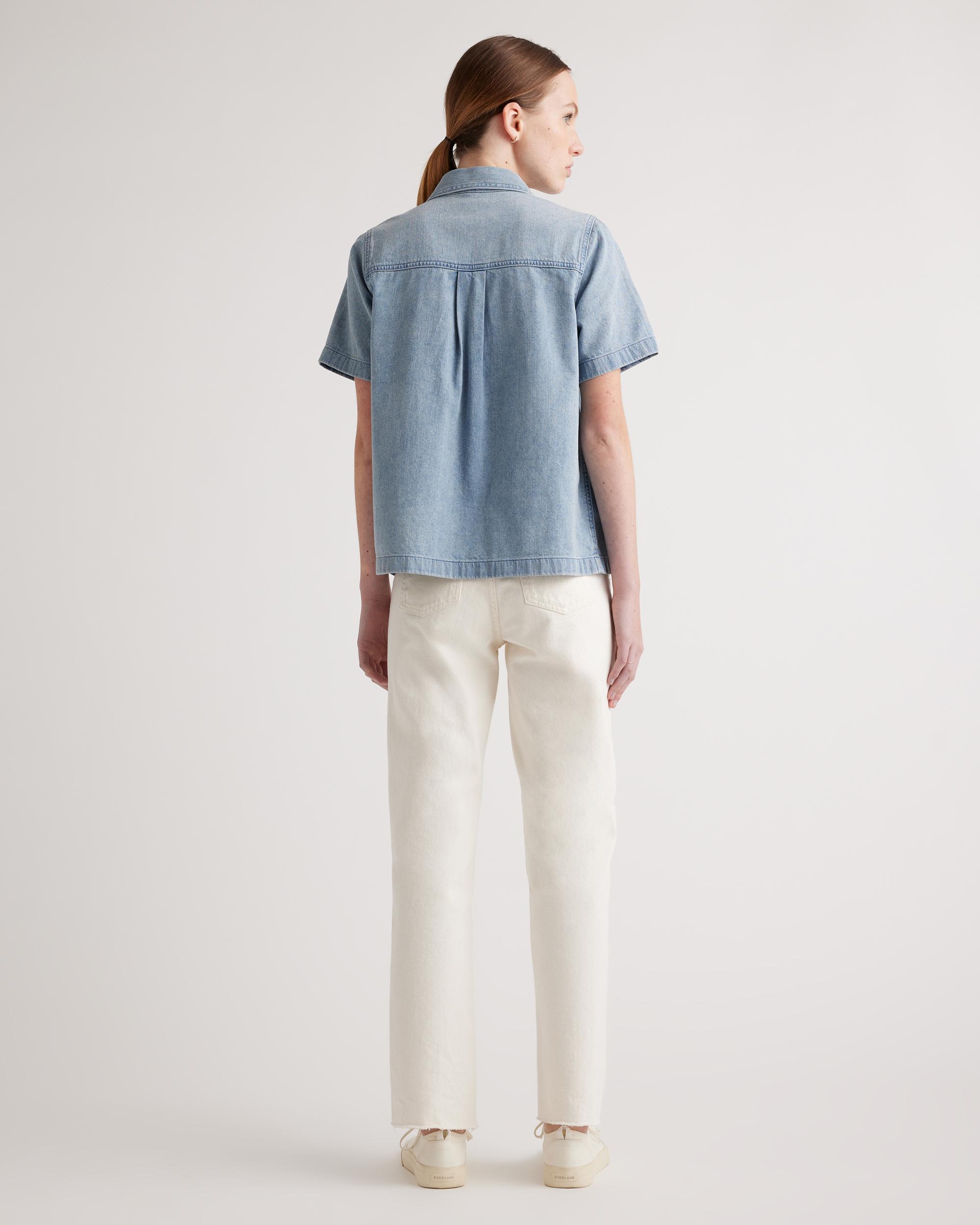 Quince | Women's Distressed Denim Short Sleeve Shirt Cotton Product Image