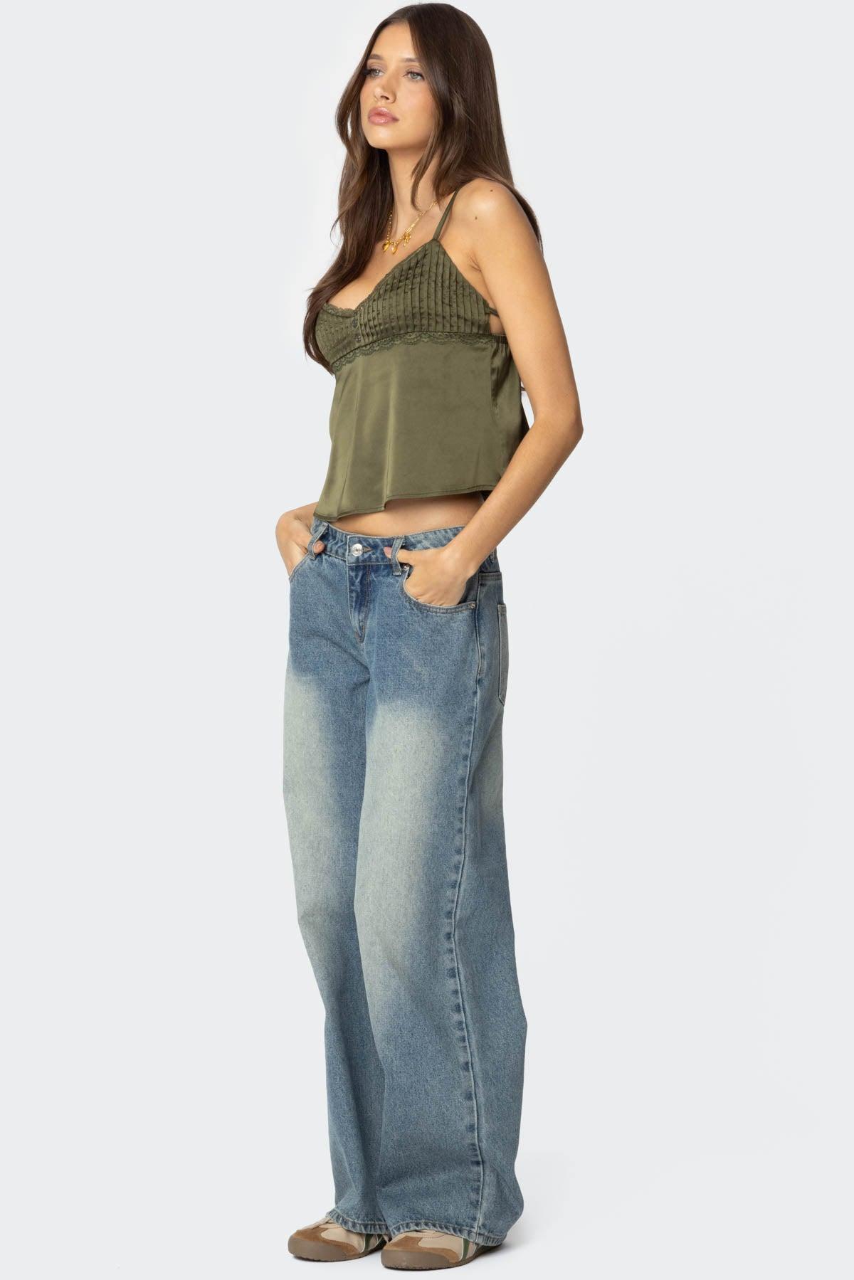 Blanca Satin Effect Lace Trim Tank Top Product Image