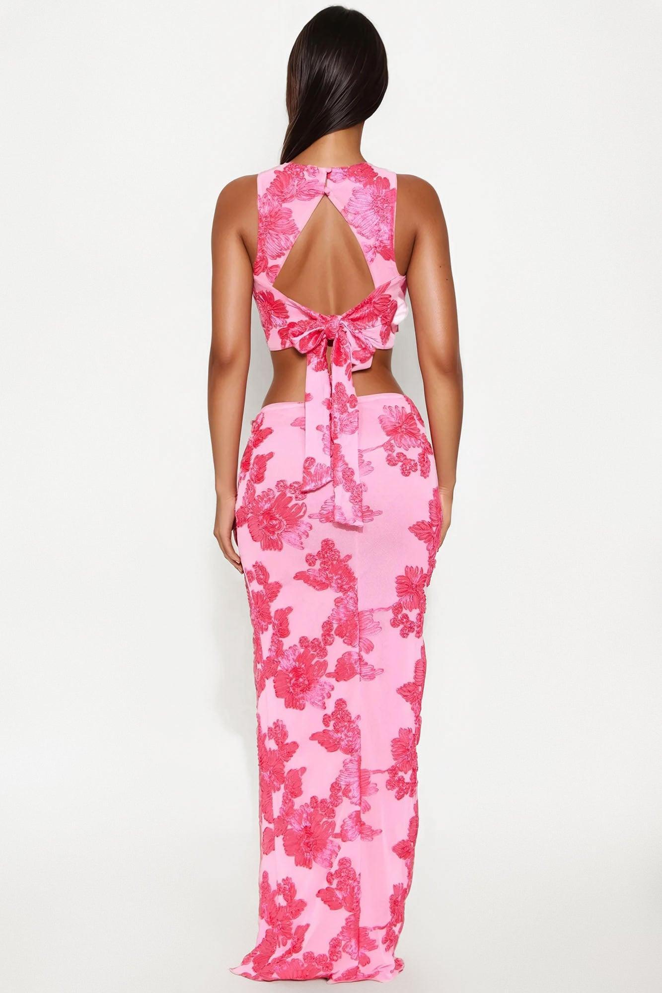 Cherry Blossom Chic Mesh Maxi Skirt Set - Pink Product Image