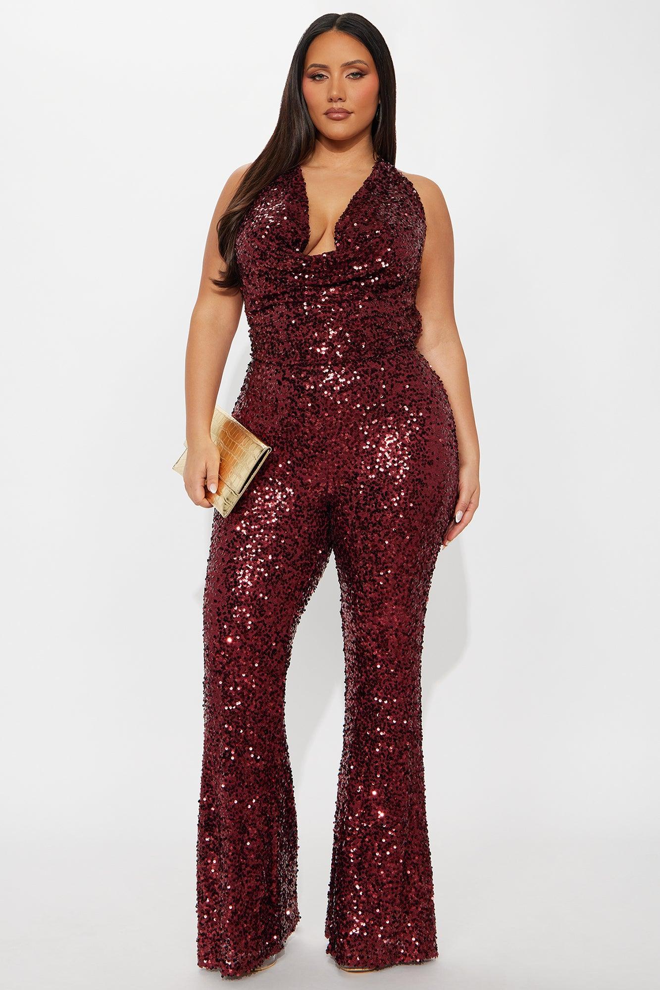 Meet Me On The Dance Floor Sequin Jumpsuit - Wine Product Image