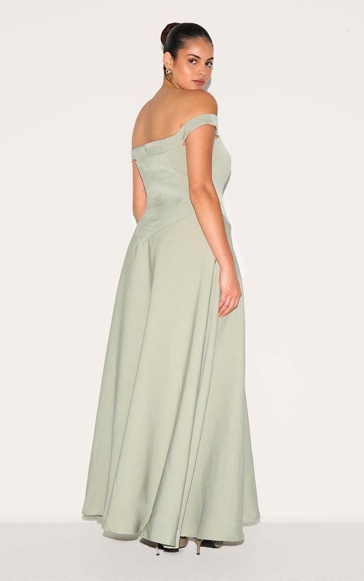 Plus Sage Green Structured Bardot V Waist Maxi Dress Product Image