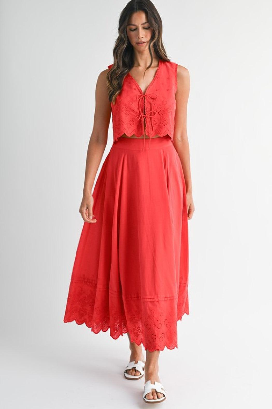 Red Eyelet Embroidered Set Product Image