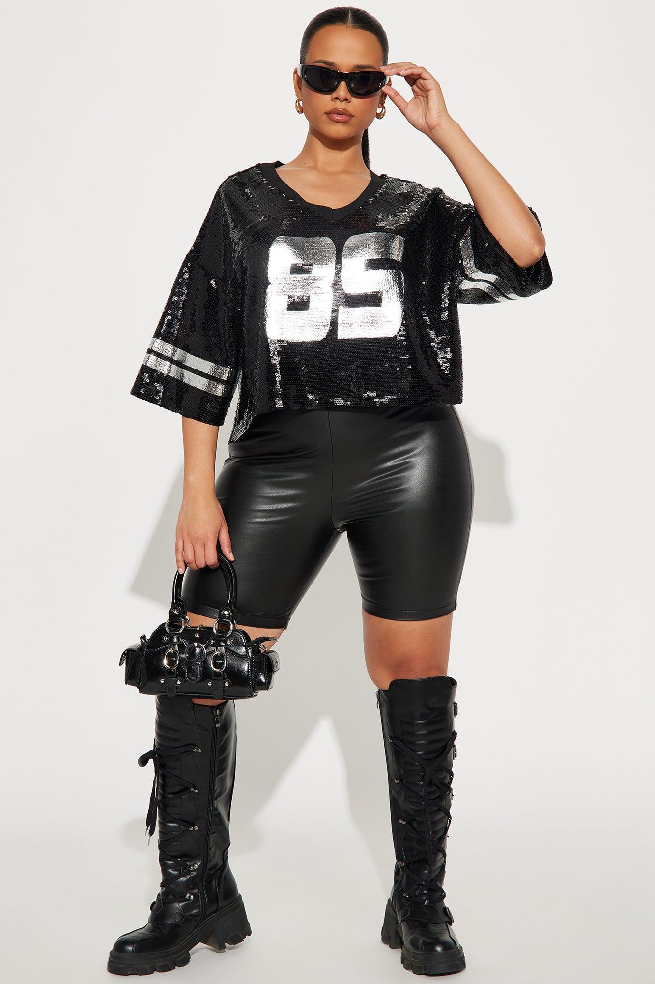Touchdown Sequin Jersey Tee - Black Product Image