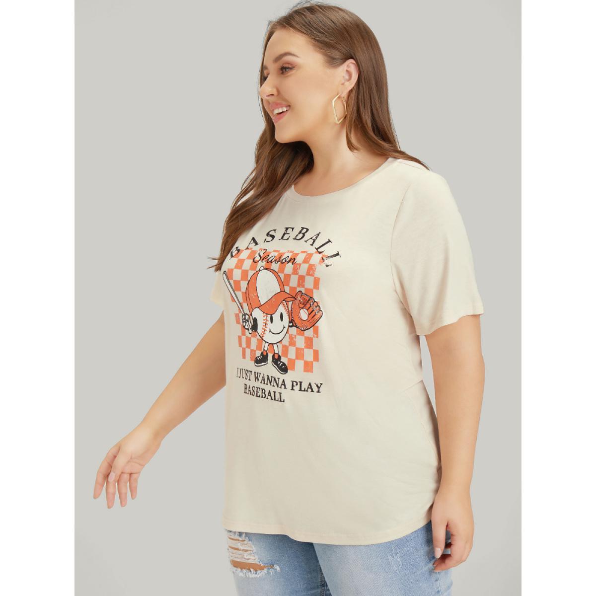 Plus Size Cartoon & Letter Print Crew Neck Graphic T-shirt Apricot Women Casual POP culture Dailywear T-shirts BloomChic 30/6X Product Image