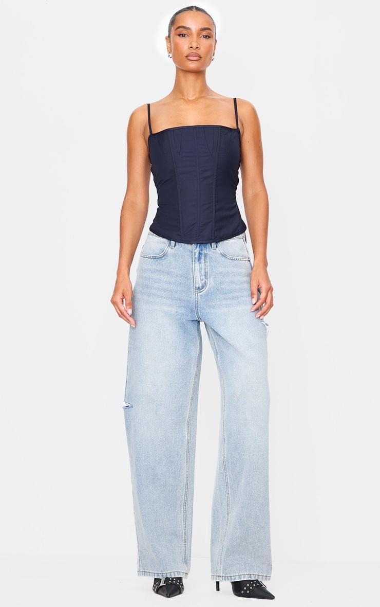 Indigo Premium Woven Lace Up Back Corset Product Image