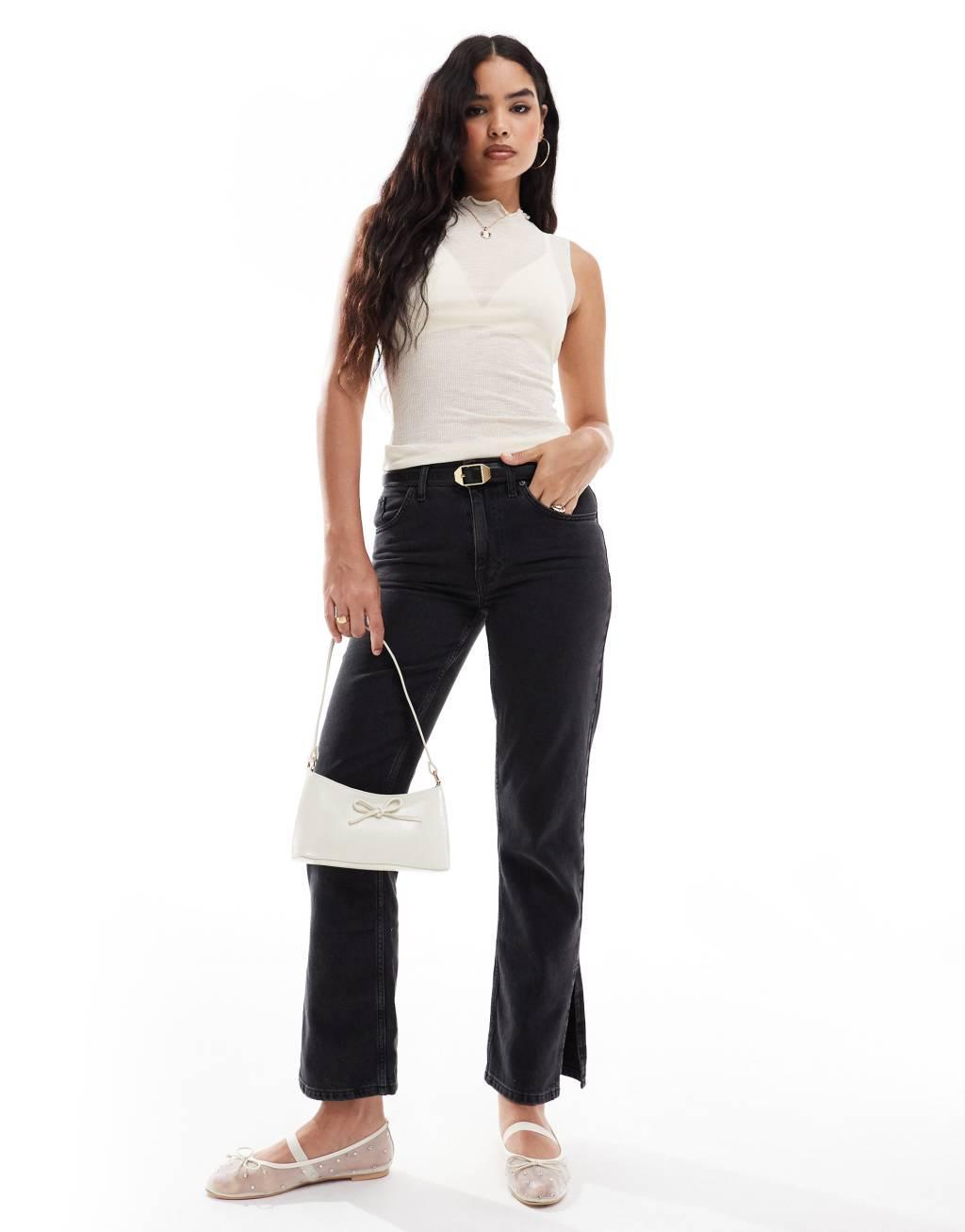 Vero Moda fine jersey sleeveless lettuce edge top in cream Product Image