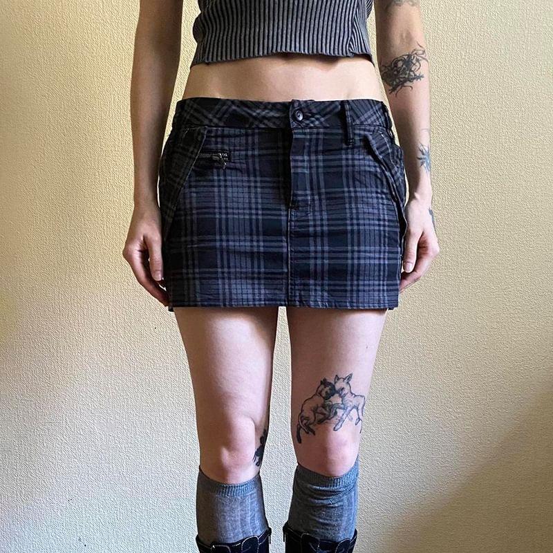 High Rise Plaid Mini Pencil Skirt Product Image