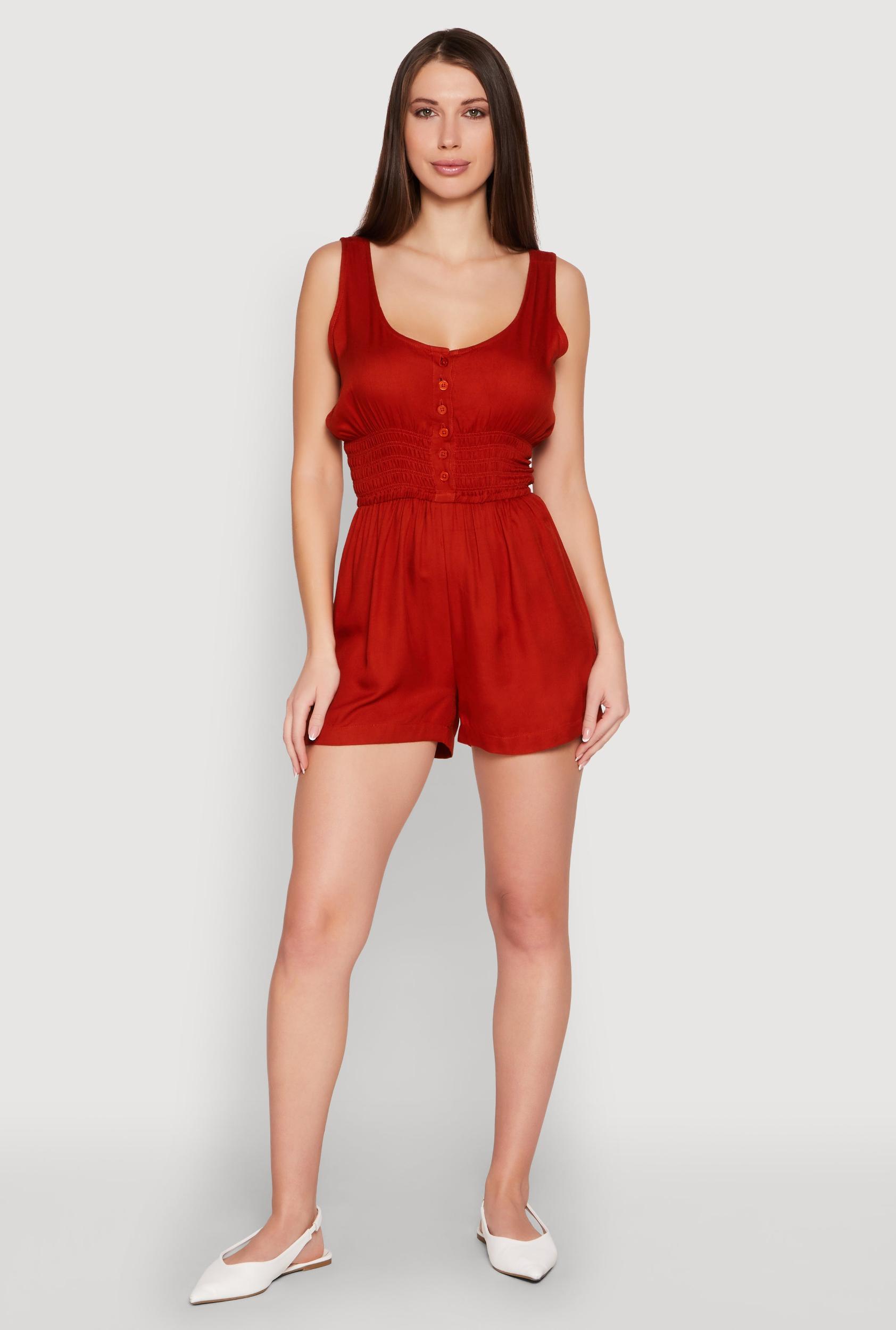Womens Smocked Waist Tank Romper Product Image