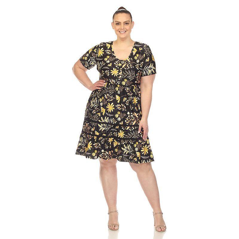 White Mark Plus Size Floral Short Sleeve Knee Length Dress Product Image