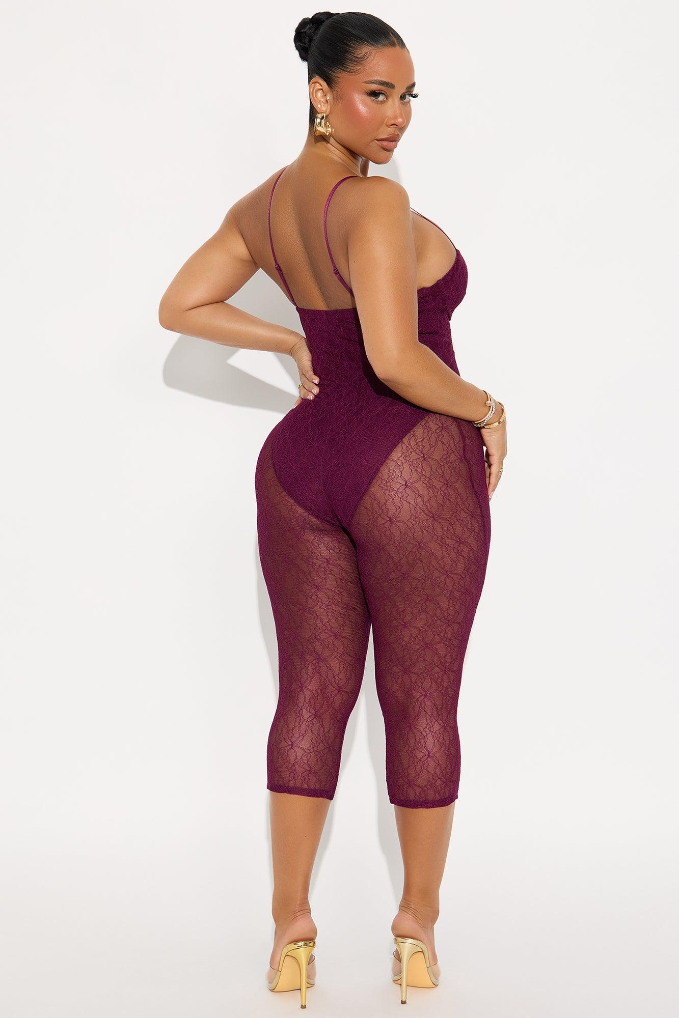 Give Me A Sign Lace Capri Jumpsuit - Plum Product Image