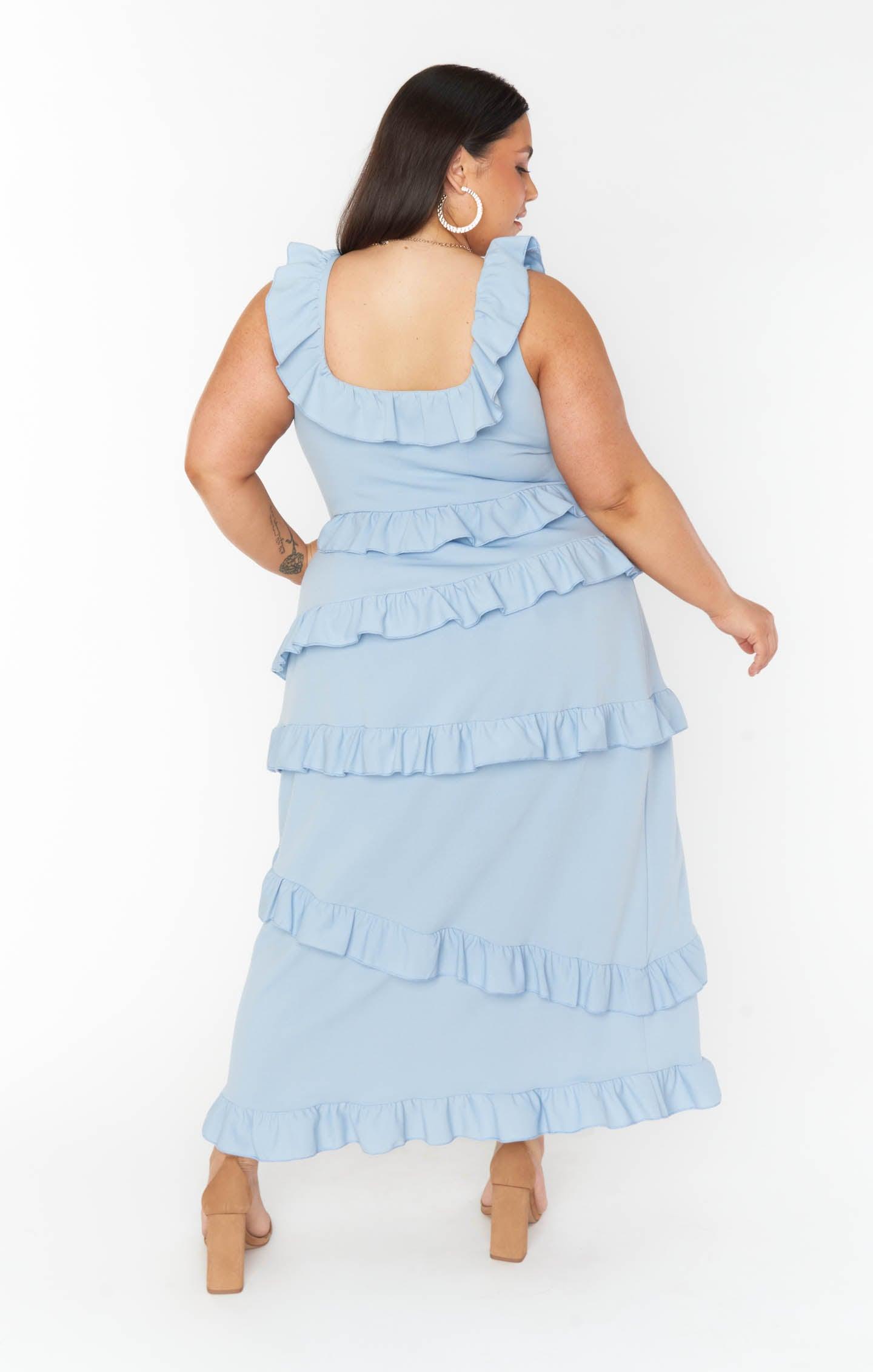 Greta Dress ~ Steel Blue Stretch Product Image