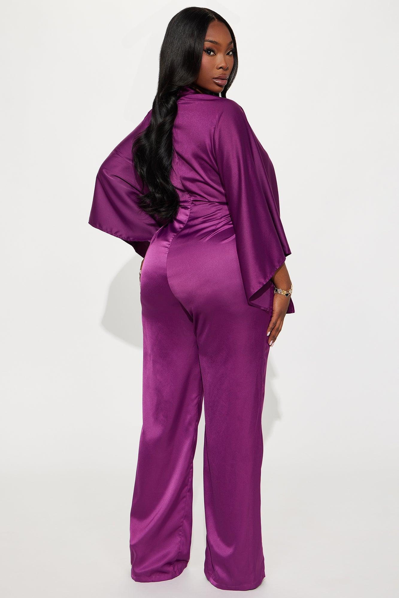 Daphne Satin Wide Leg Jumpsuit - Plum Product Image