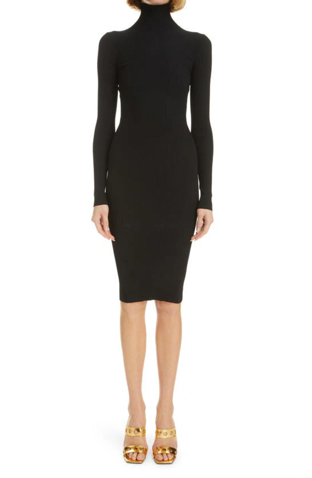 ALAÏA Ribbed Mock Neck Midi Sweater Dress In Black Product Image