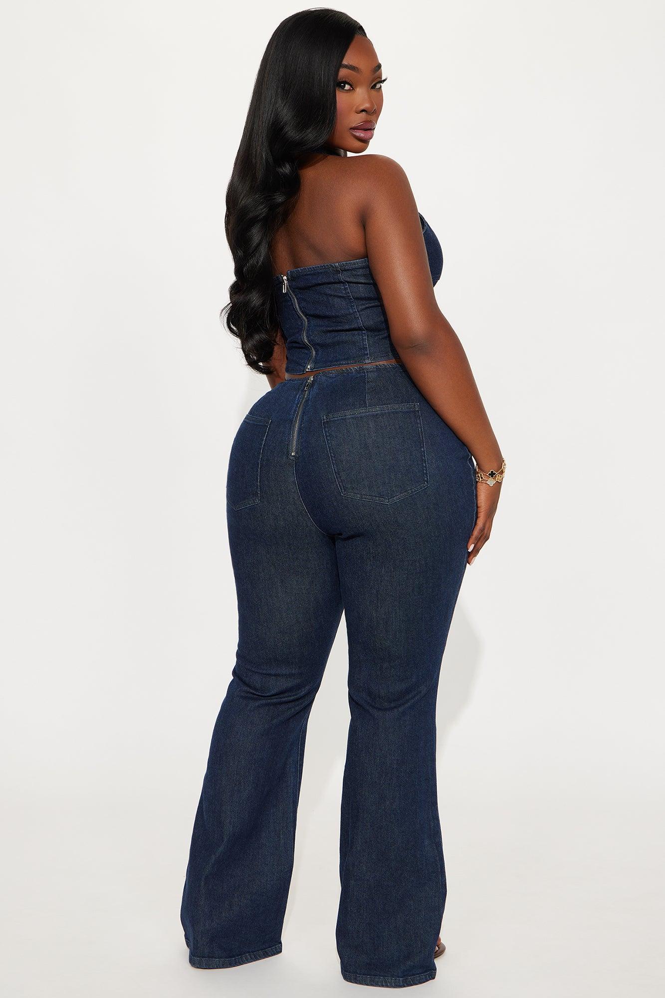 Andrea Halter And Flare Leg Pant Set - Dark Wash Product Image